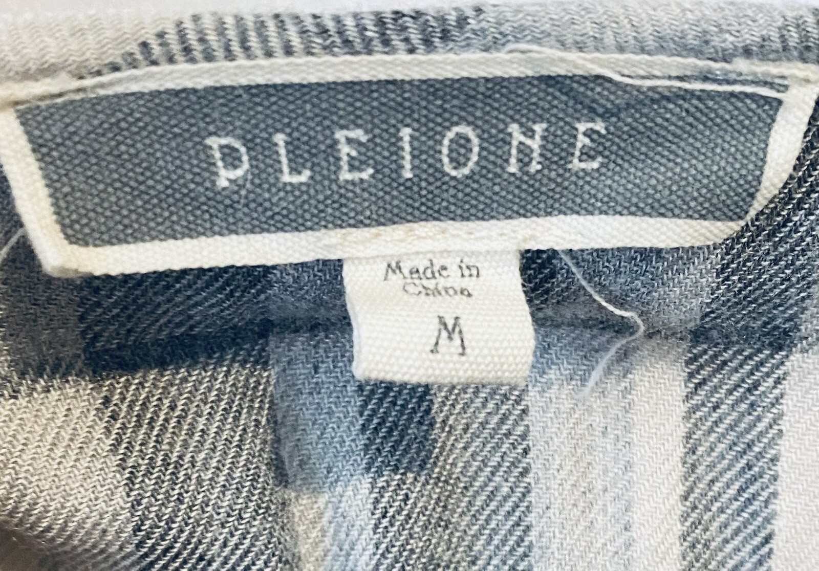 Pleione Top Womens Medium Gray Plaid Tiered Bell Sleeve Ruffle Collar Boho