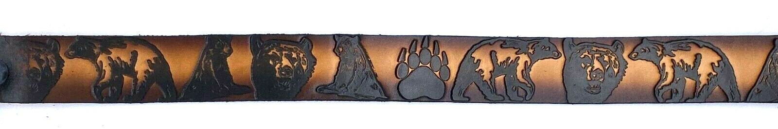 BEARS ANIMAL EMBOSSED MOTORCYCLE COWHIDE LEATHER BELT SIZE 26-48 USA MADE