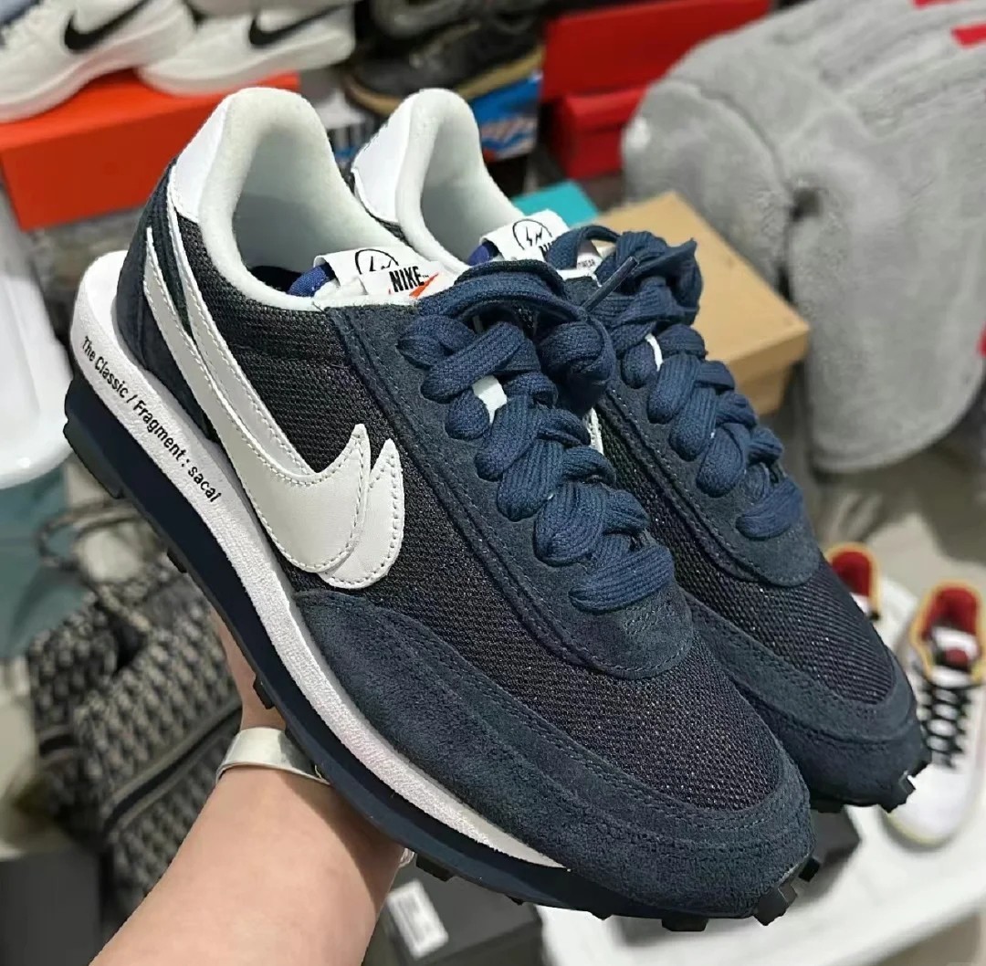 Nike LDWaffle Fragment Sacai Blue Void Mesh Suede Layered Sneaker