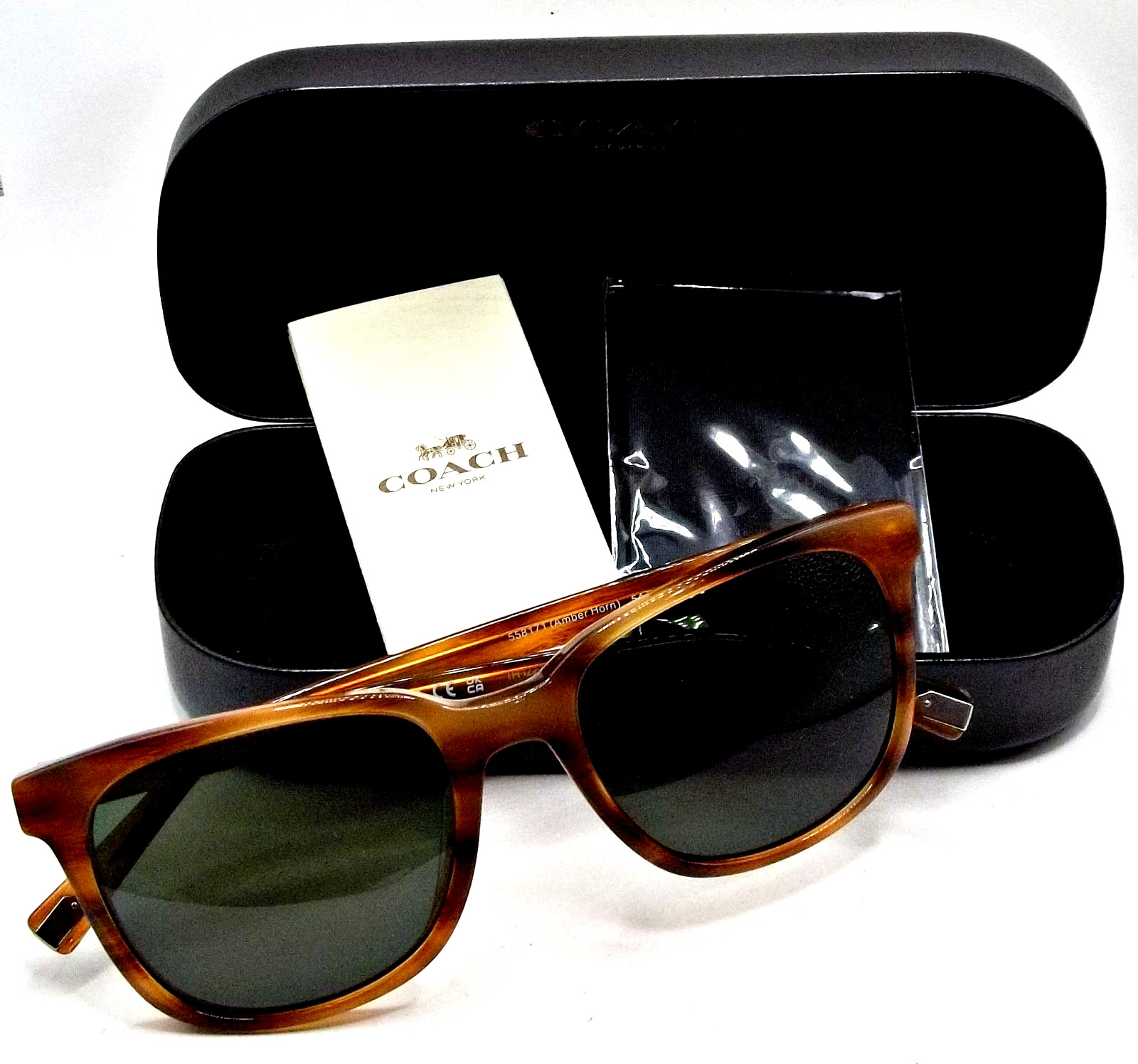 COACH Square Sunglasses HC8313U Amber Horn Brown 558171 54-19 Case & Cloth