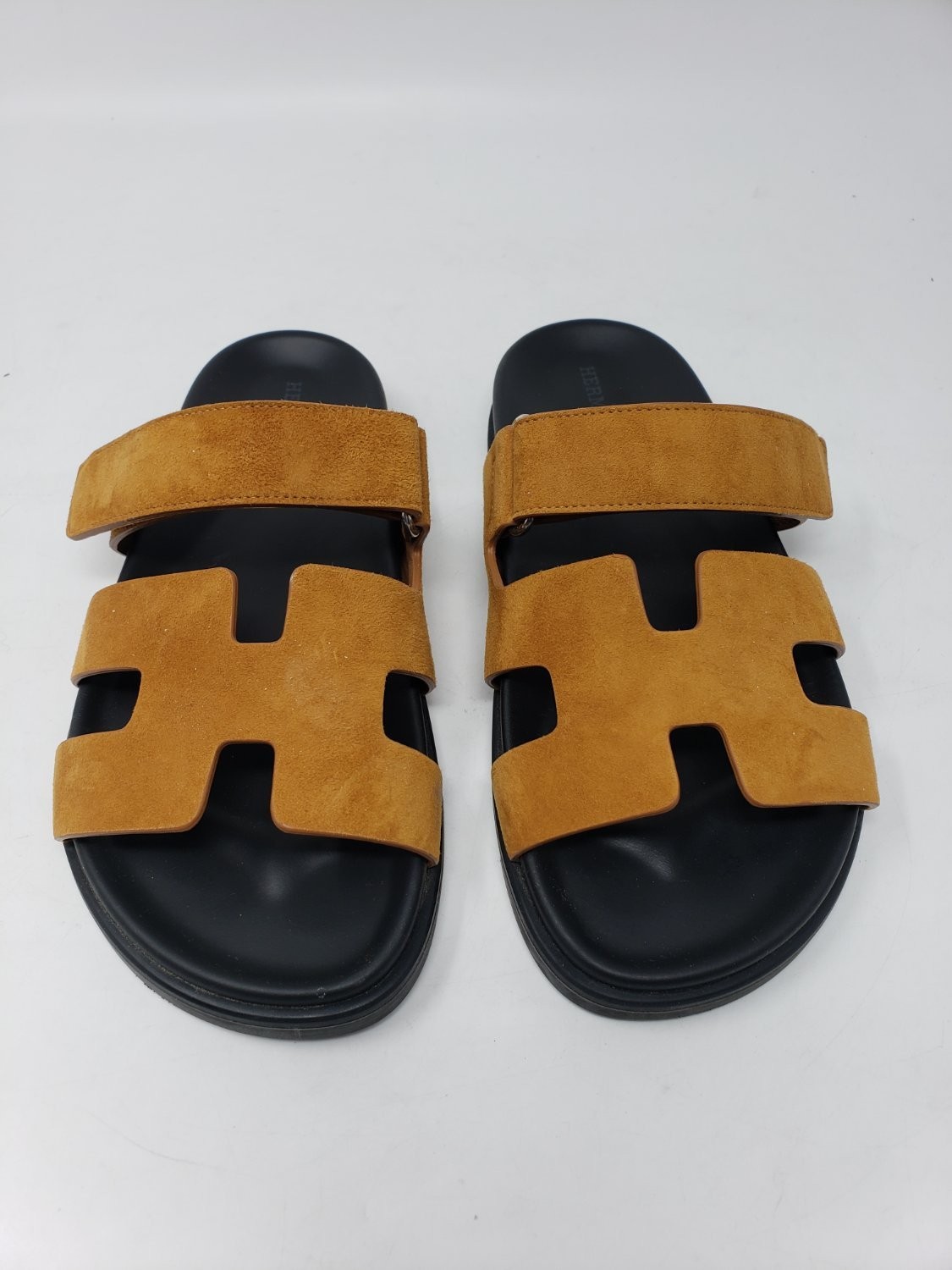 Hermes Chypre Sandals Camel Tan Size 37.5 / US 7 Adjustable w/ Box Dust Bag