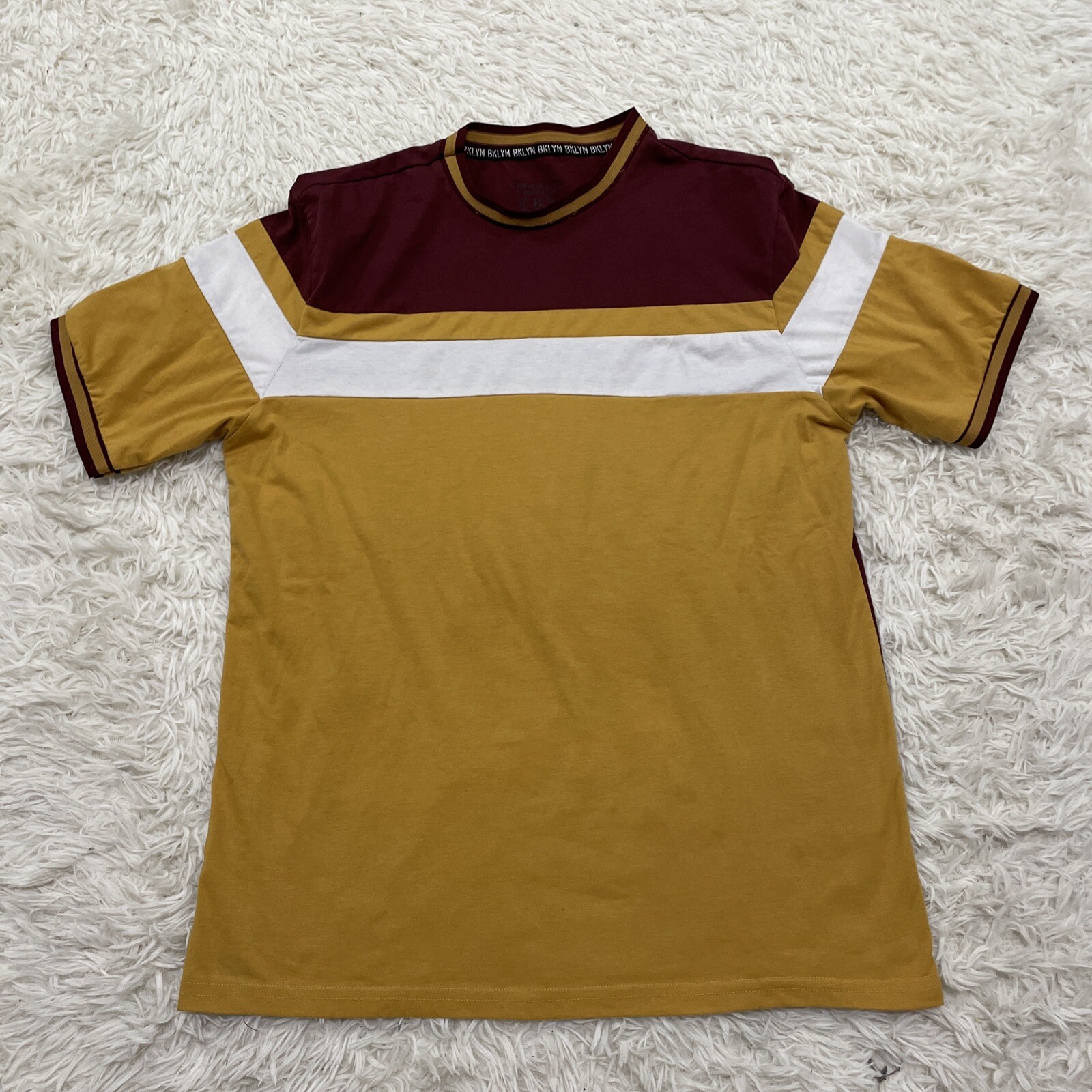 Brooklyn Laundry Retro 70s MCM Shirt Men M T Shirt Maroon Gold Cut & Sew Tee