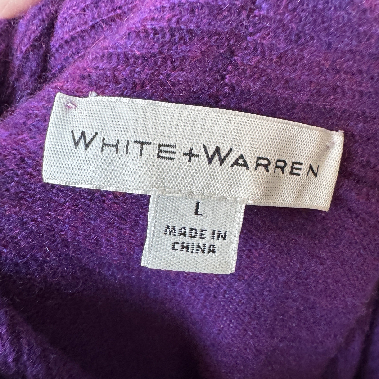 White + Warren Purple Cashmere Sweater Cowl Neck Size Large Long Tunic Luxe