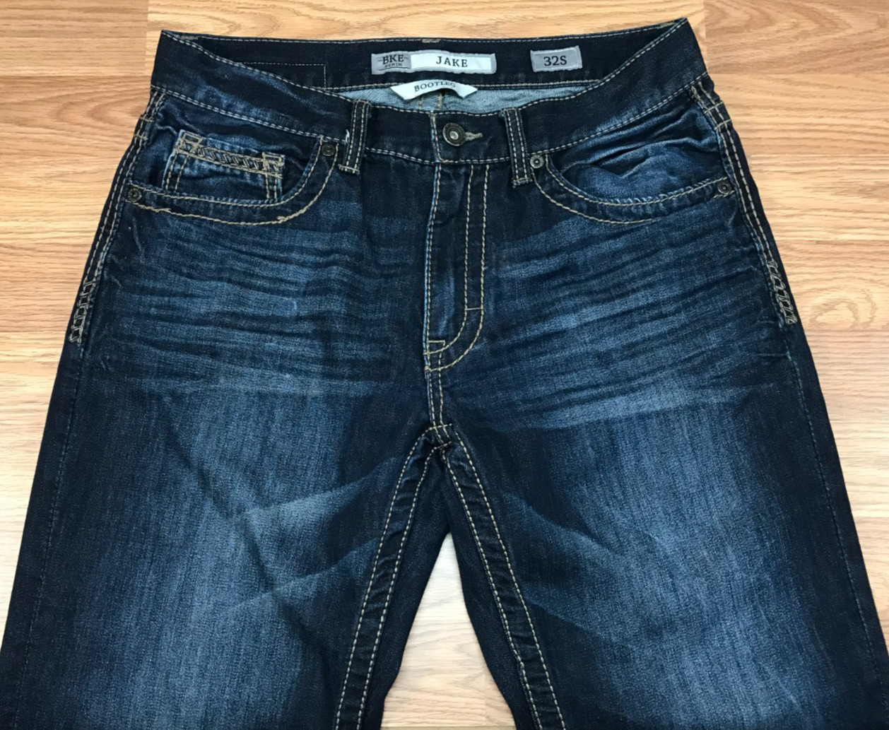 BKE Jake Boot Leg Jeans Blue Denim Straight Leg Dark Wash Stretch Mens 32s 32×29