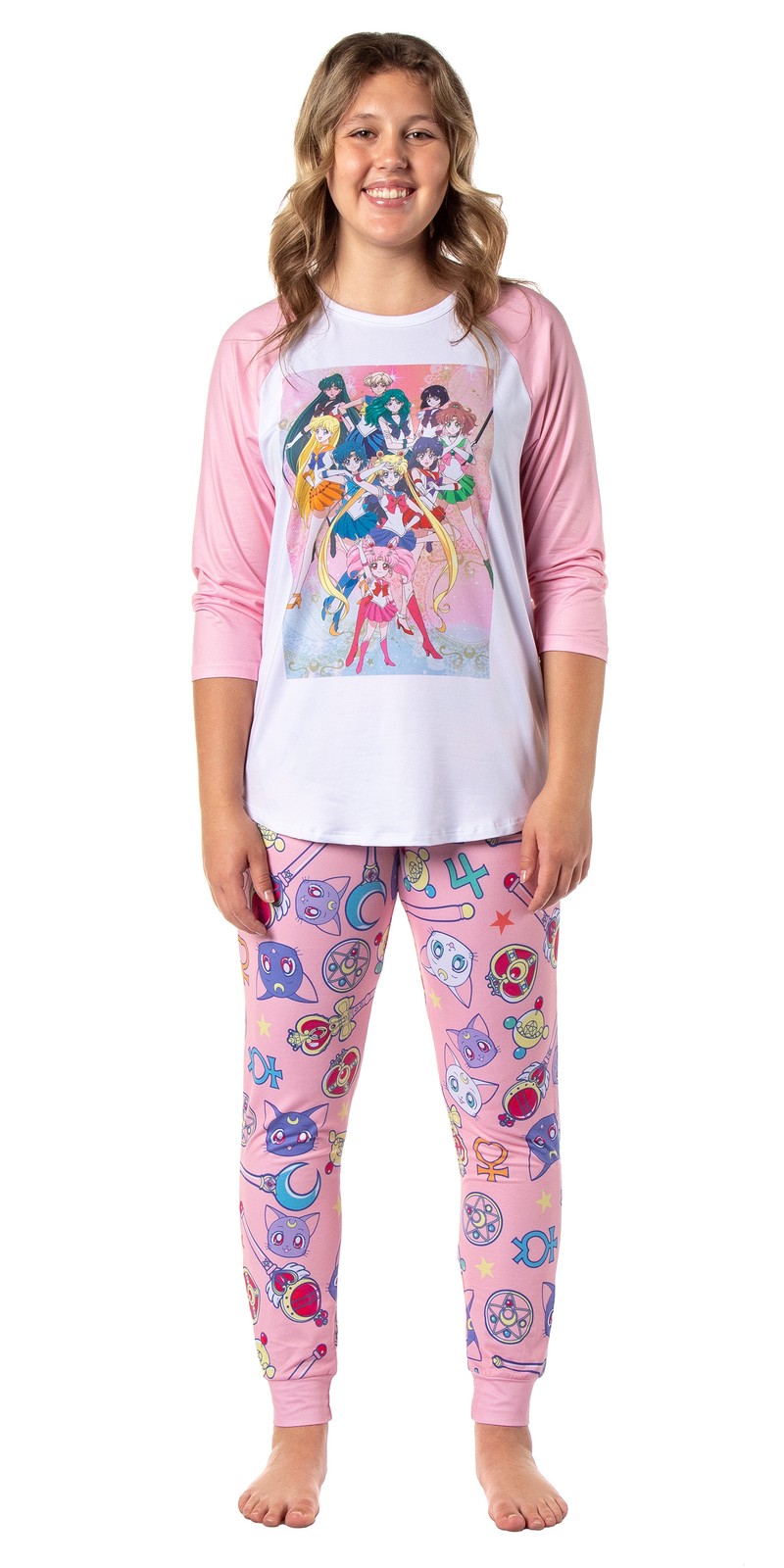 Sailor Moon Merch Women’s Character Poster Raglan Jogger Pajama Set