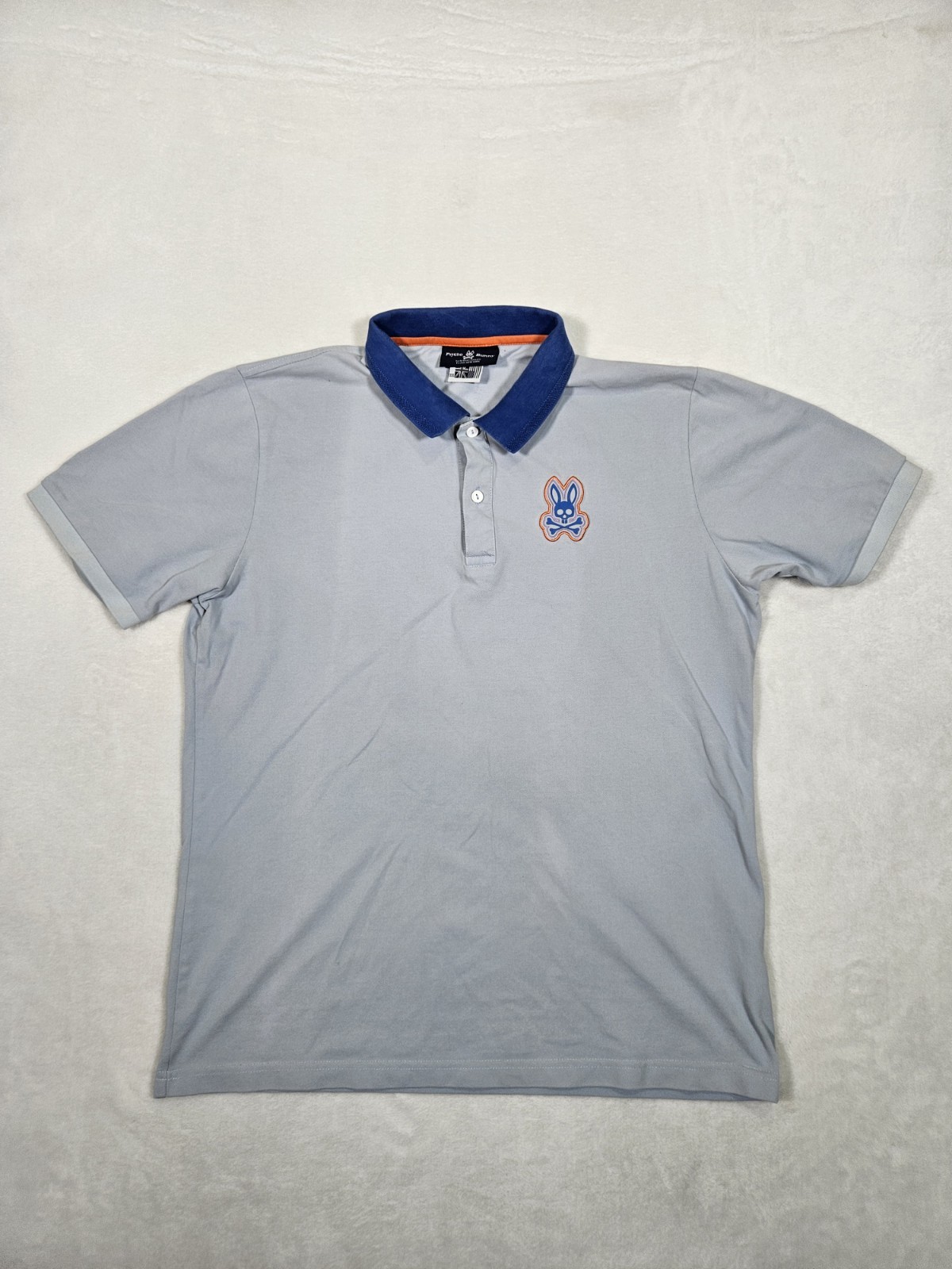 Psycho Bunny Mens Pima Cotton Polo Shirt Grey Blue Orange Size XXL