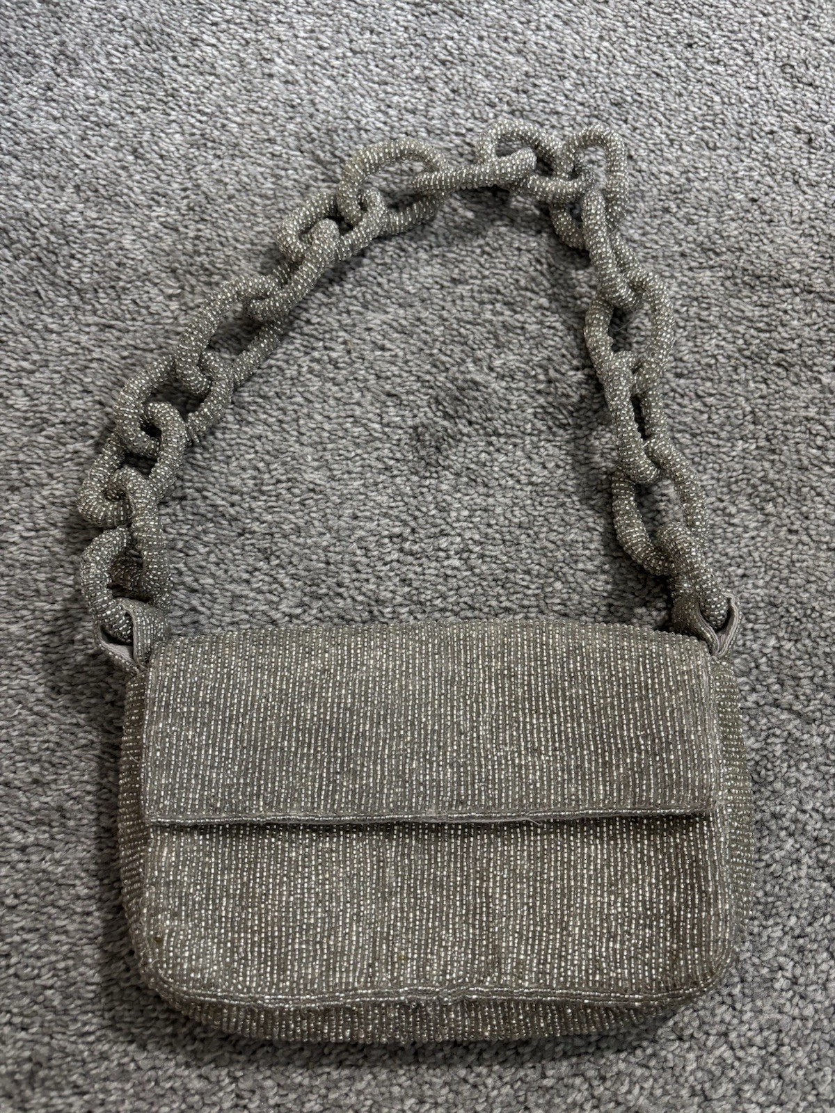 Anthropologie Fiona Beaded Bag Chainlink Gray