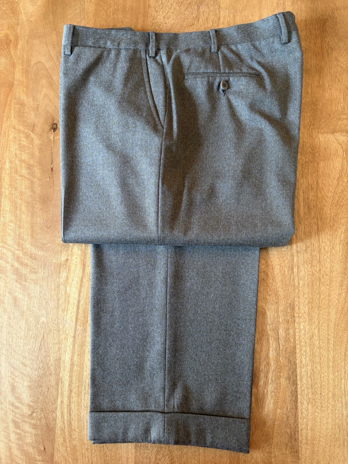 Luciano Barbera Wool Trousers 54 (38×32) Brown Flat Front Cuffed Italy
