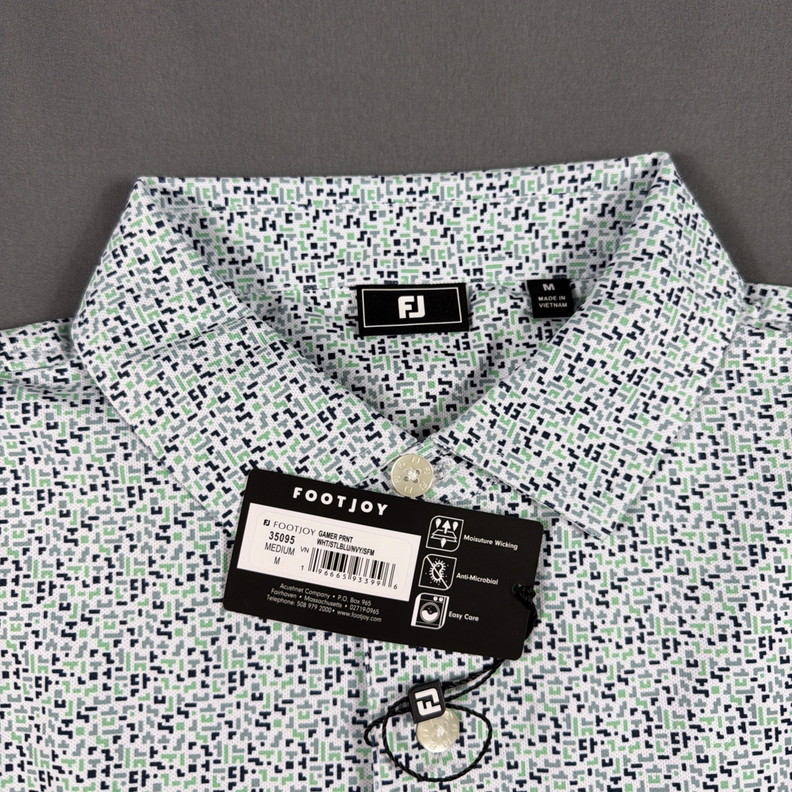 FootJoy Golf Shirt Polo Sleeve Logo Gamer Print Medium White Polyester MSRP $95