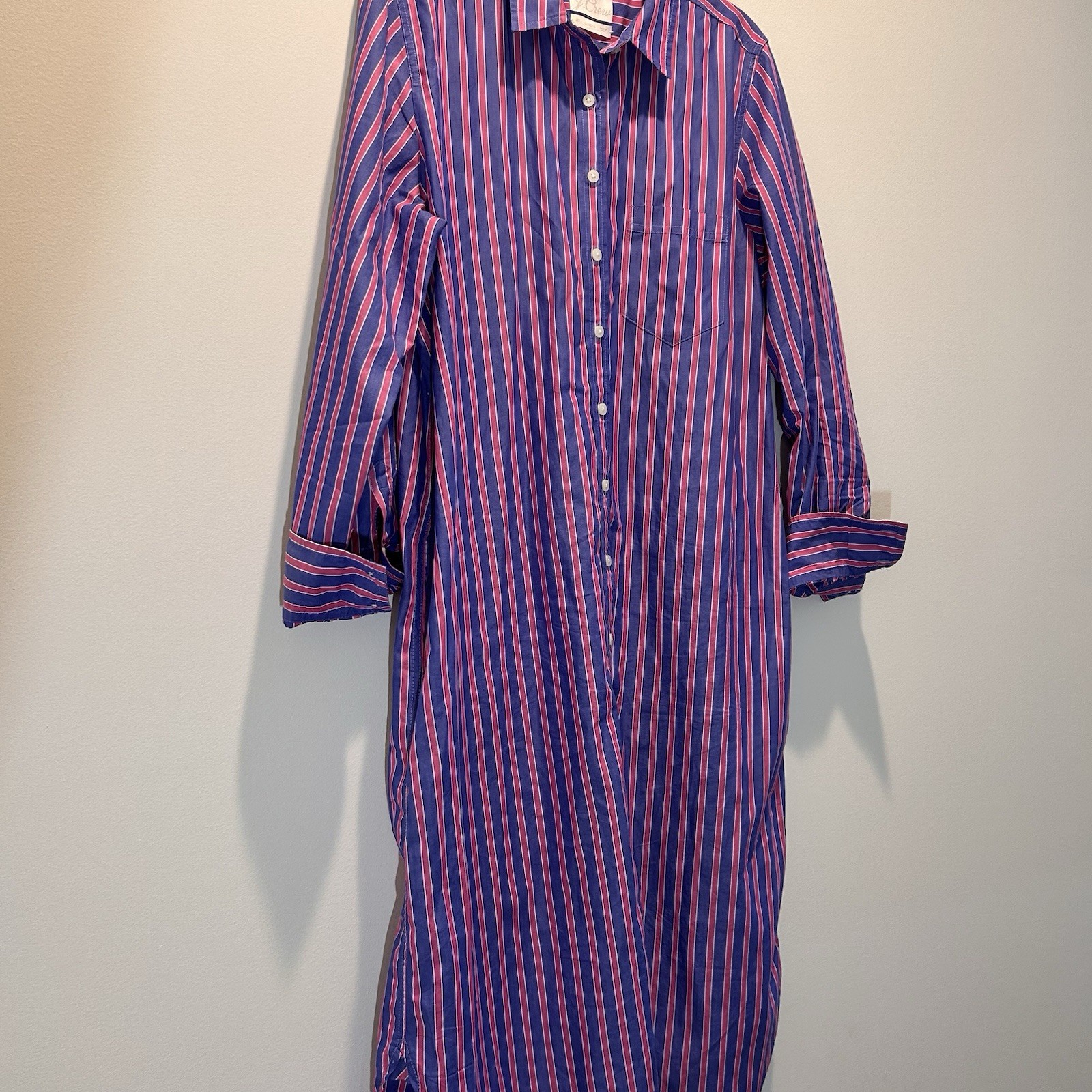 J.Crew Tall Striped Button-Down Cotton Shirtdress Blue Pink