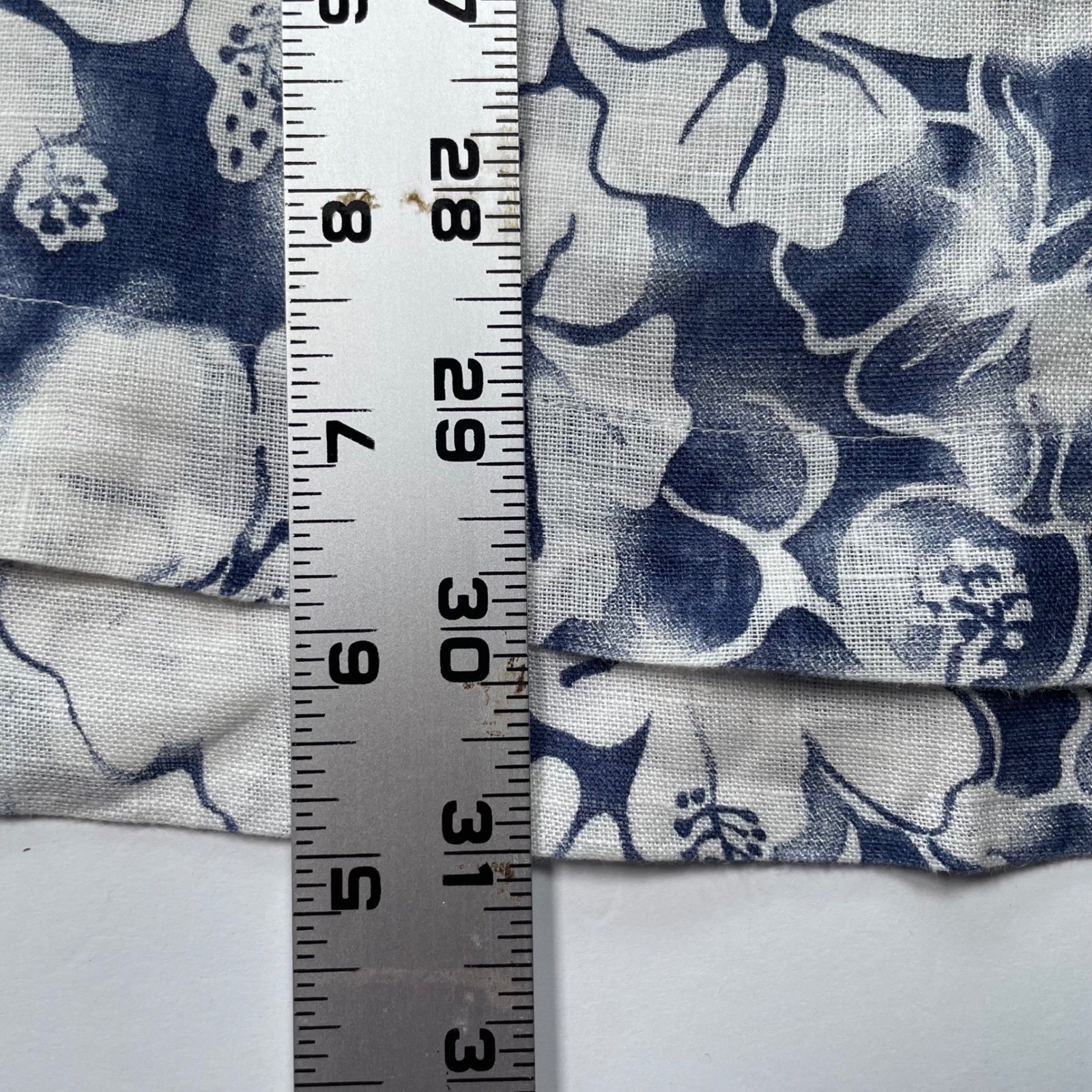 Haspel Men Large Blue White Floral Hibiscus 100% Linen Short Sleeve Button Shirt