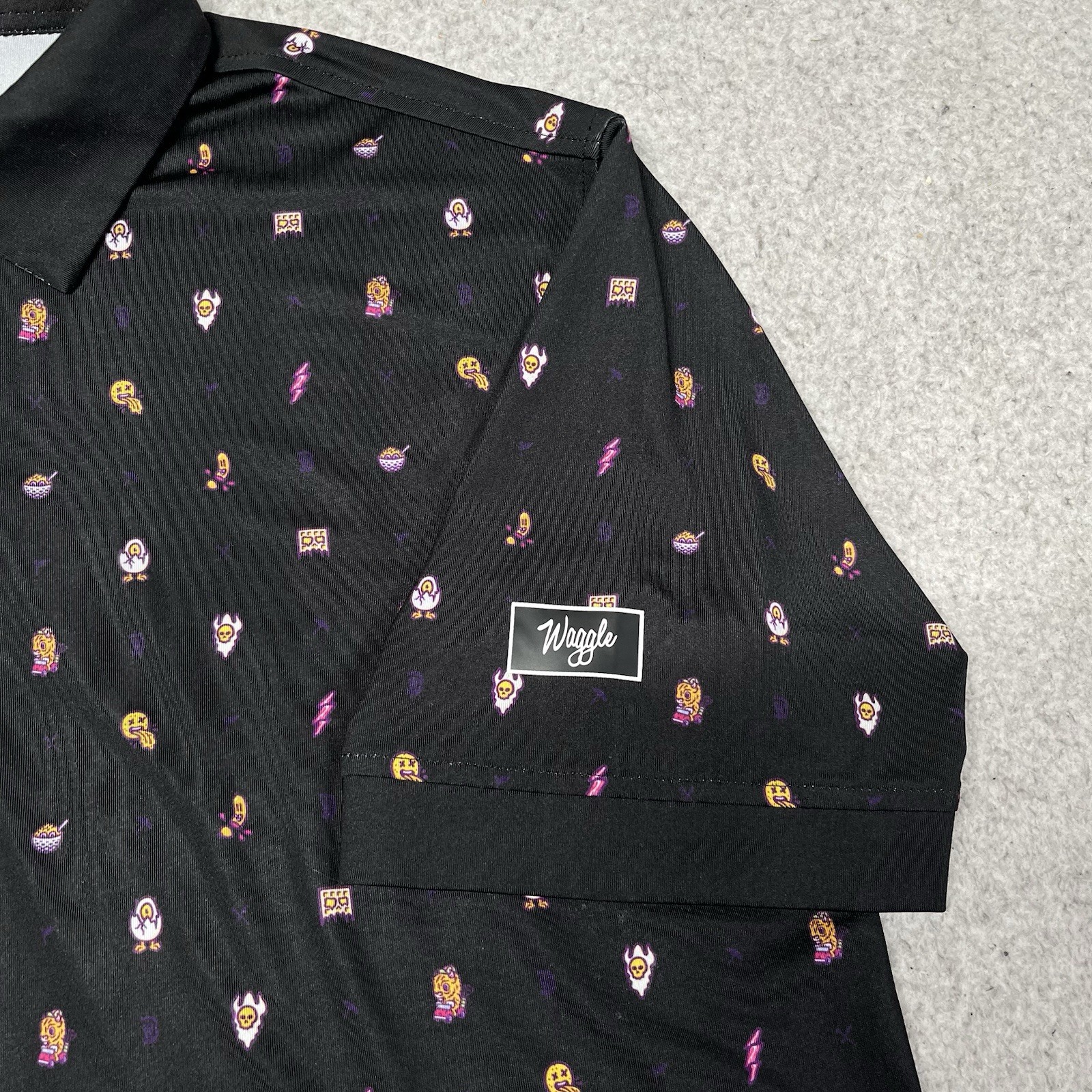 Waggle Polo Shirt Mens L Black All Over Print Performance Golf Stretch AOP