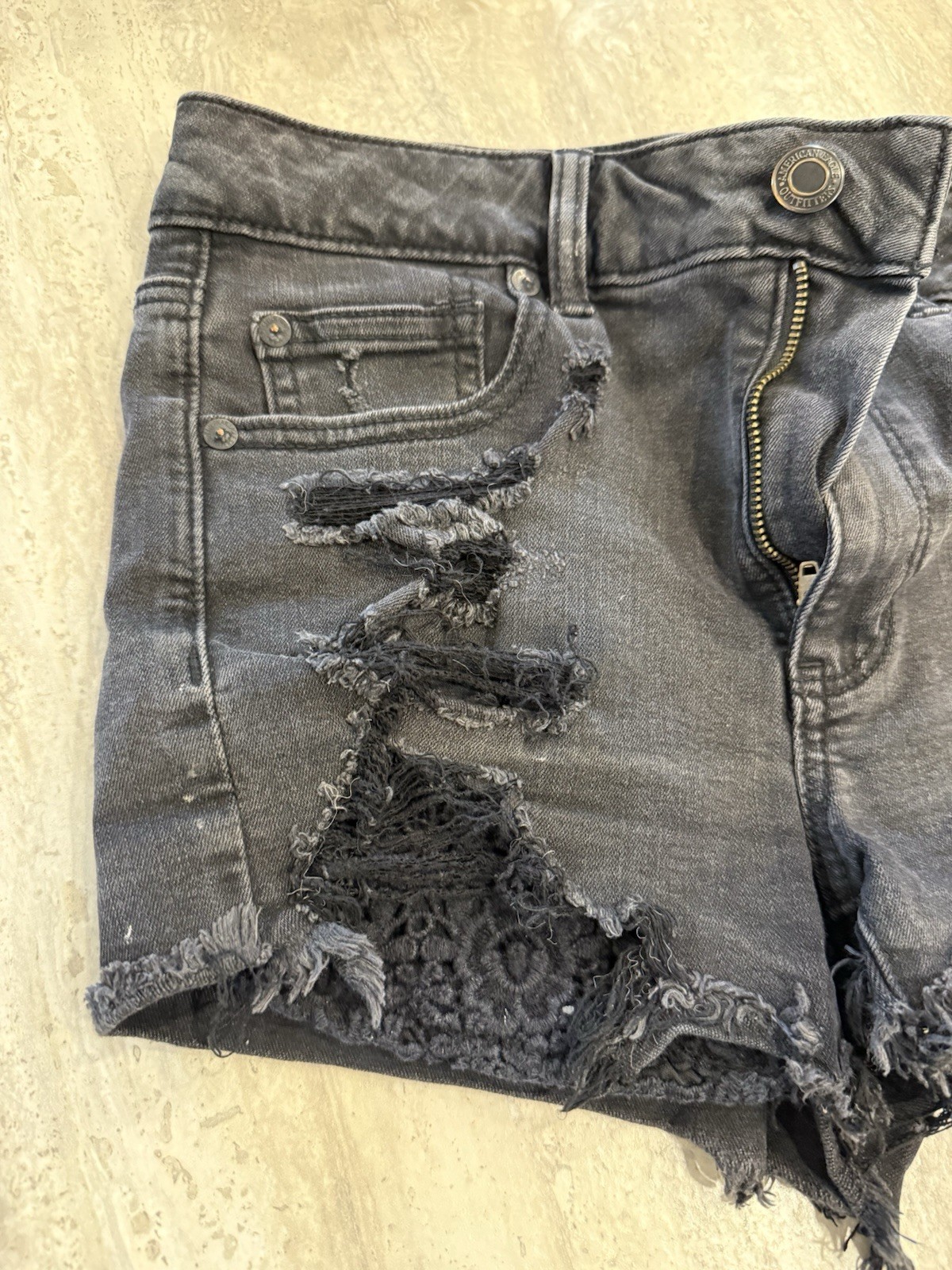 American Eagle Super Stretch, Black Jean Shorts Size 8