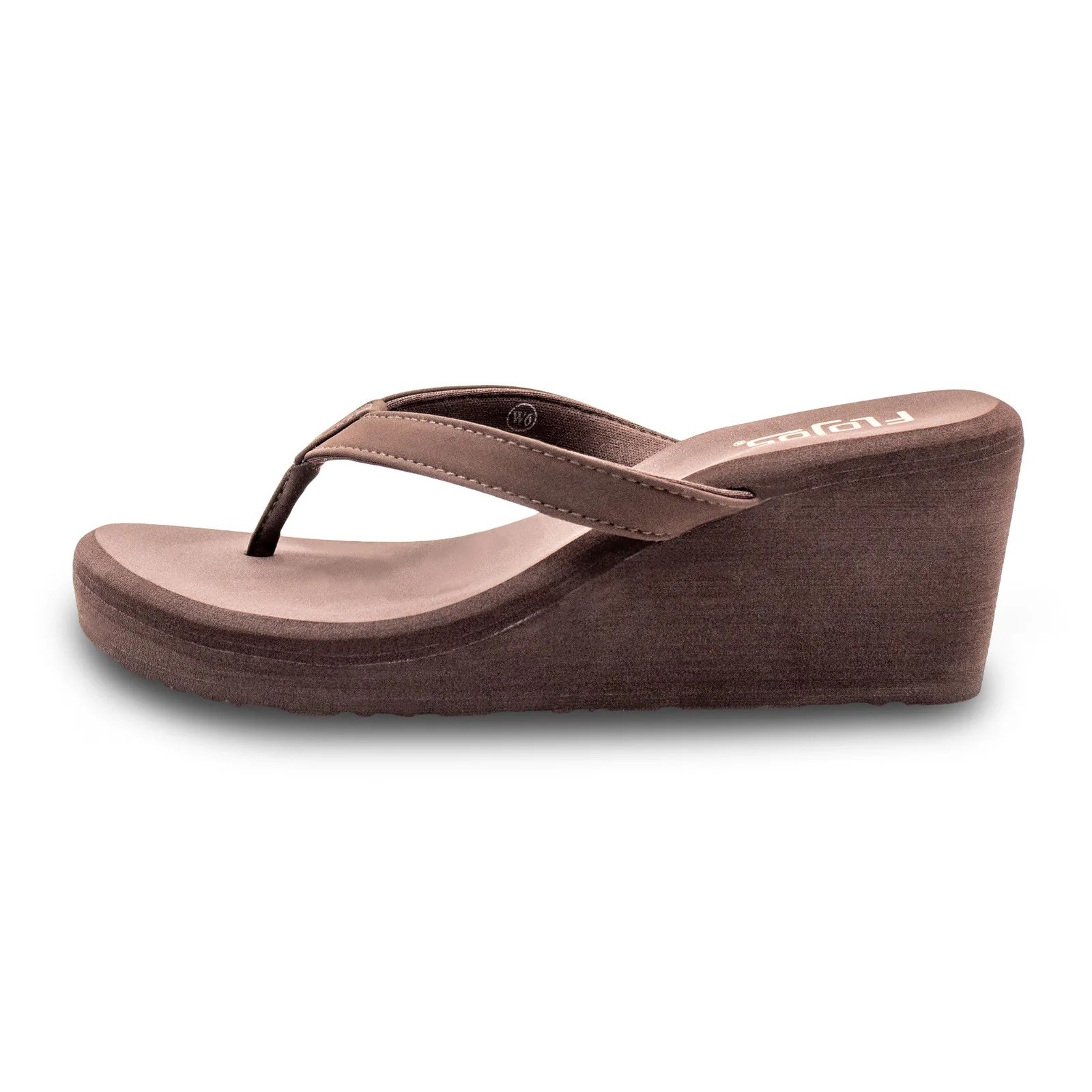 Flojos Womens Olivia Slip On Wedge Thong Sandals- Brown