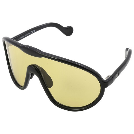 Authentic MONCLER Halometre ML 0184 01E Shiny Black Amber Lens Sunglasses