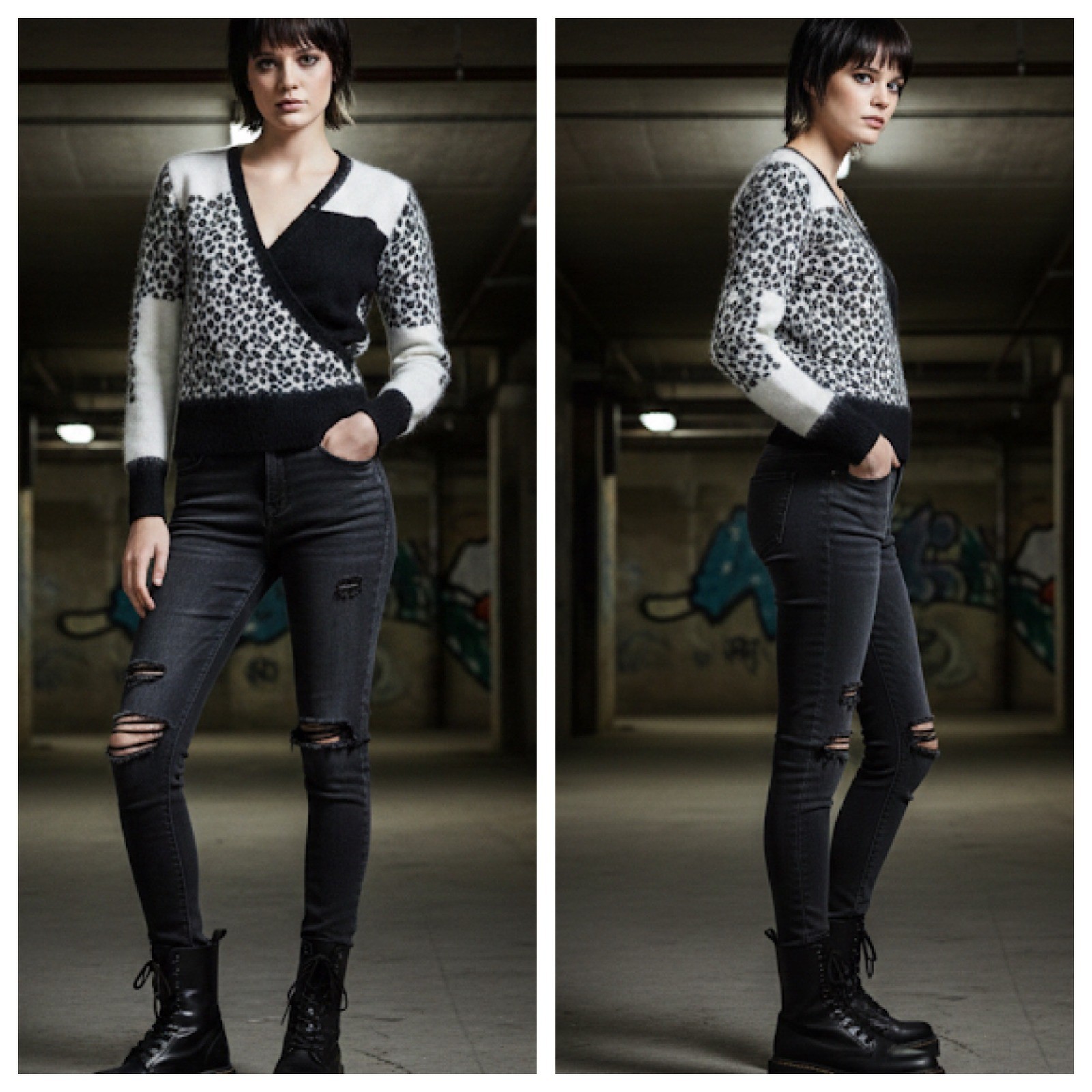 DRAW Angora Blend Leopard Print Fuzzy Wrap Sweater Women’s Coquette Mob Wife XS