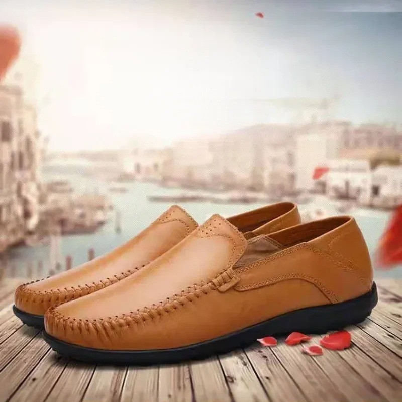Men’s Leather Slip On Loafers Business Casual Moccasins Breathable Flat Shoes