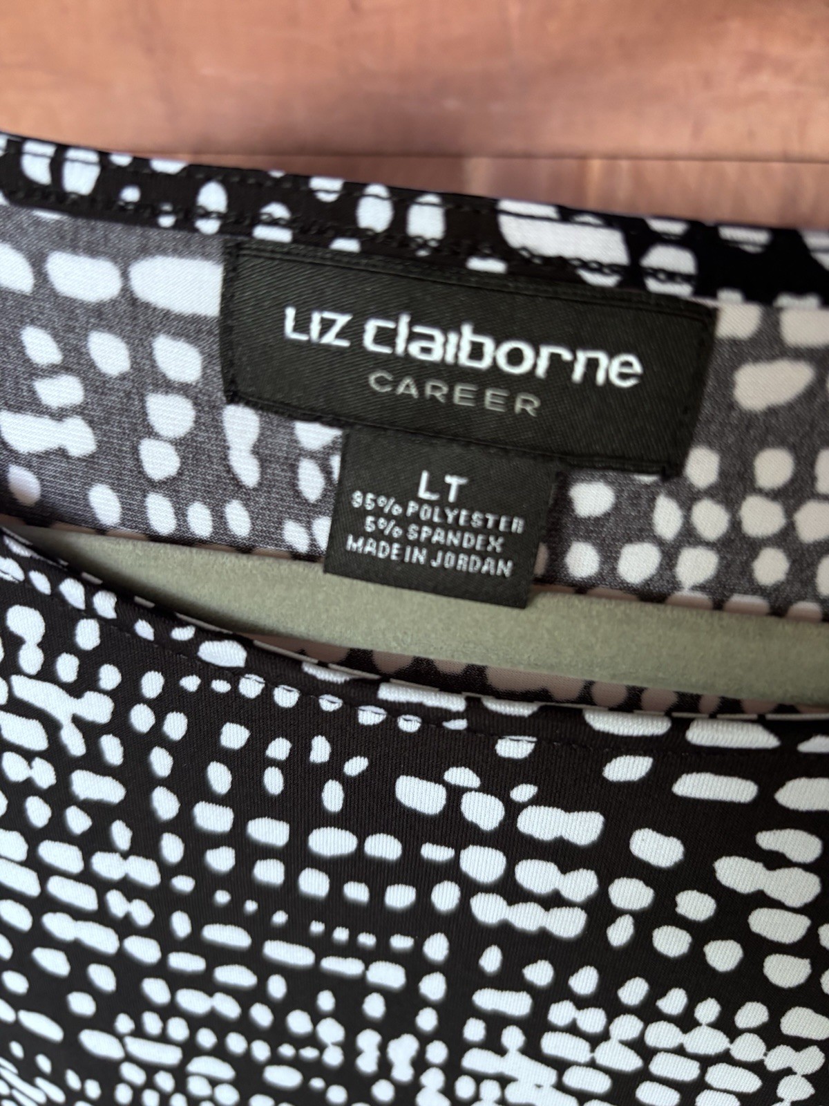 Liz Claiborne Career Faux Wrap Top Size LT Black White Geometric Dot Print