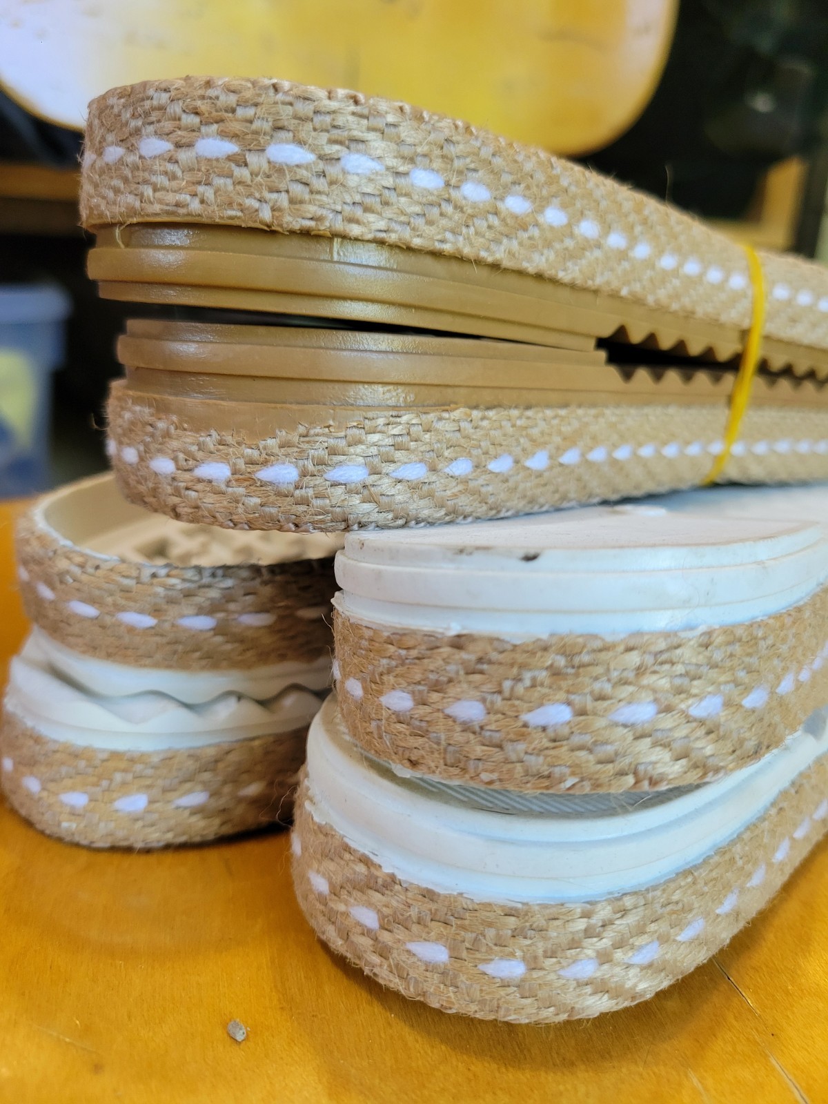 “Loren” Woven Soles, 3 pairs, sizes 36, 37, 38. corrugated rubber soles