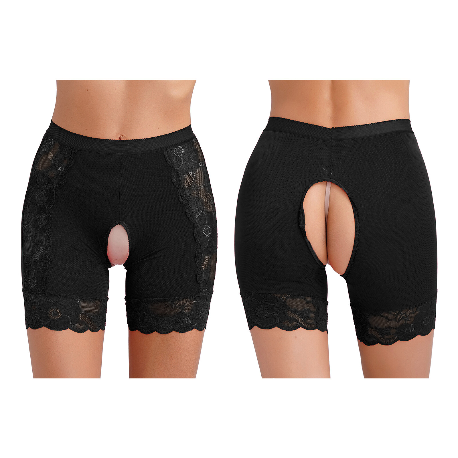 US Womens High Waist Boyshorts Panties KnickersLace Crotchless Shorts Underwear