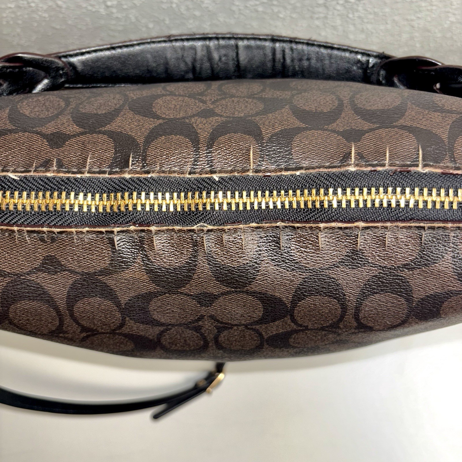 Coach Abby Duffle F31477 Signature Canvas Brown Black Crossbody Shoulder Bag
