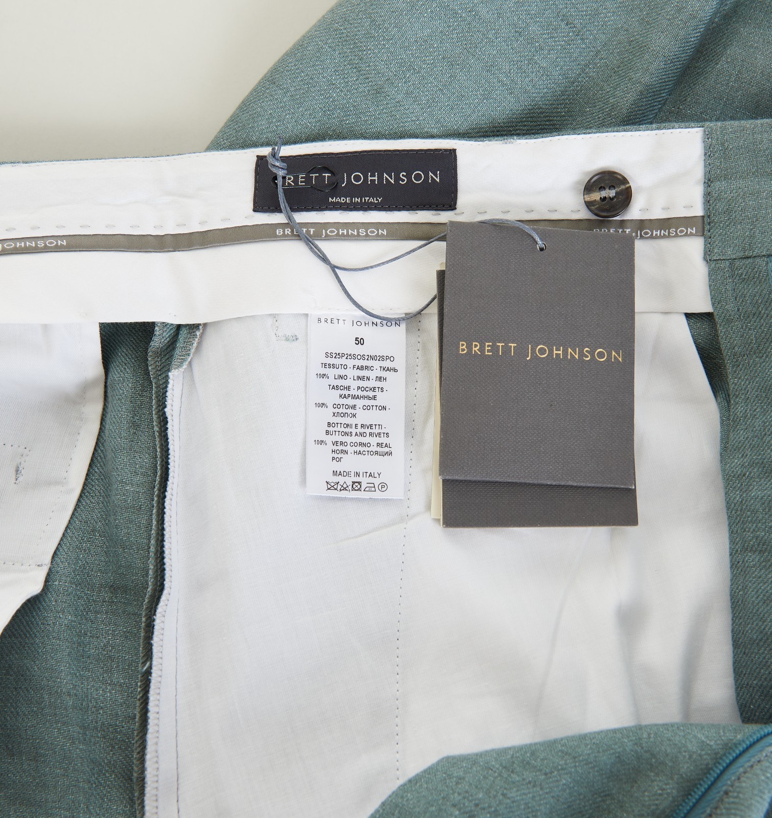 BRETT JOHNSON 930$ Single Pleat Linen Trousers