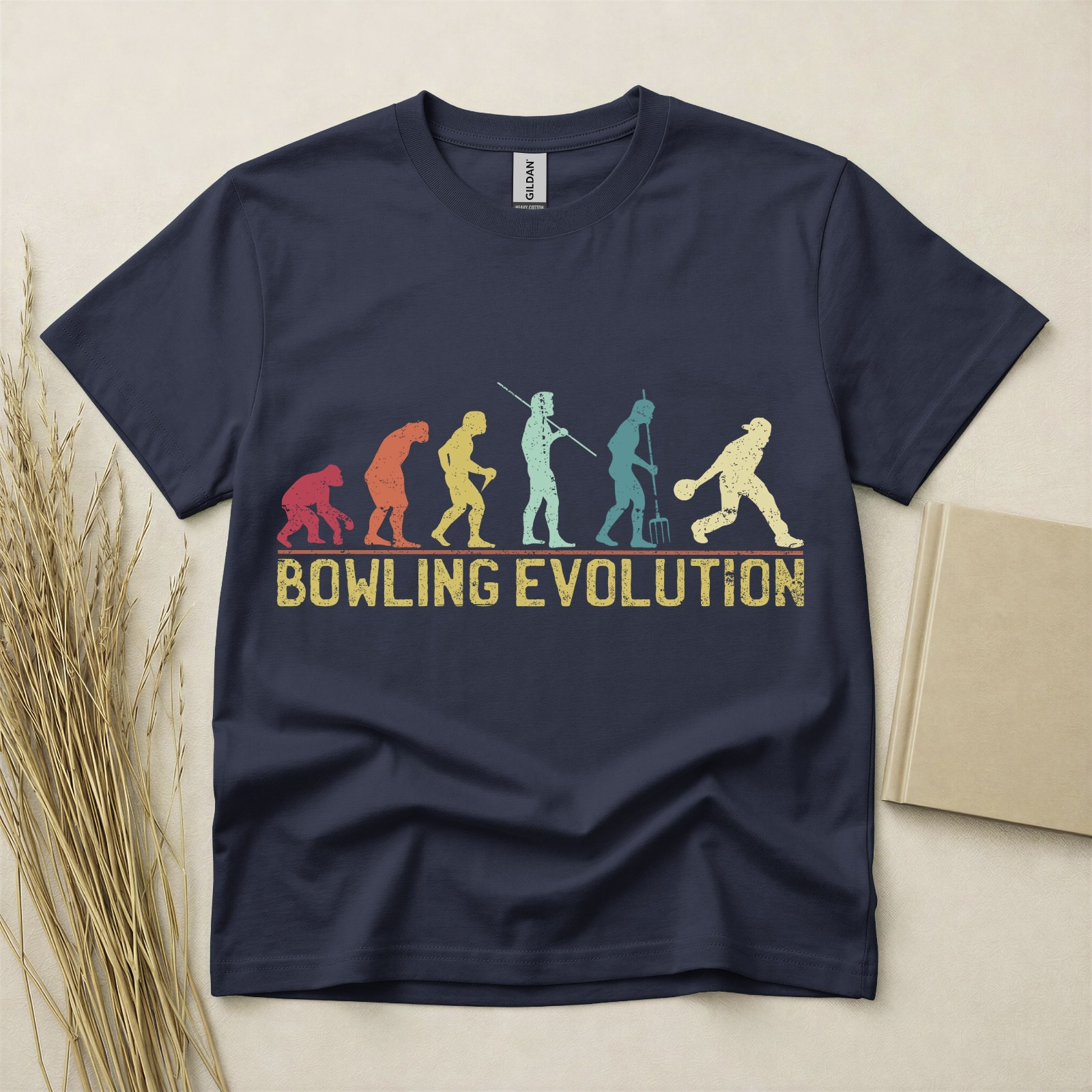 Bowling Evolution T Shirt Funny Bowler Gift Retro Sports Tee Gildan Cotton Top