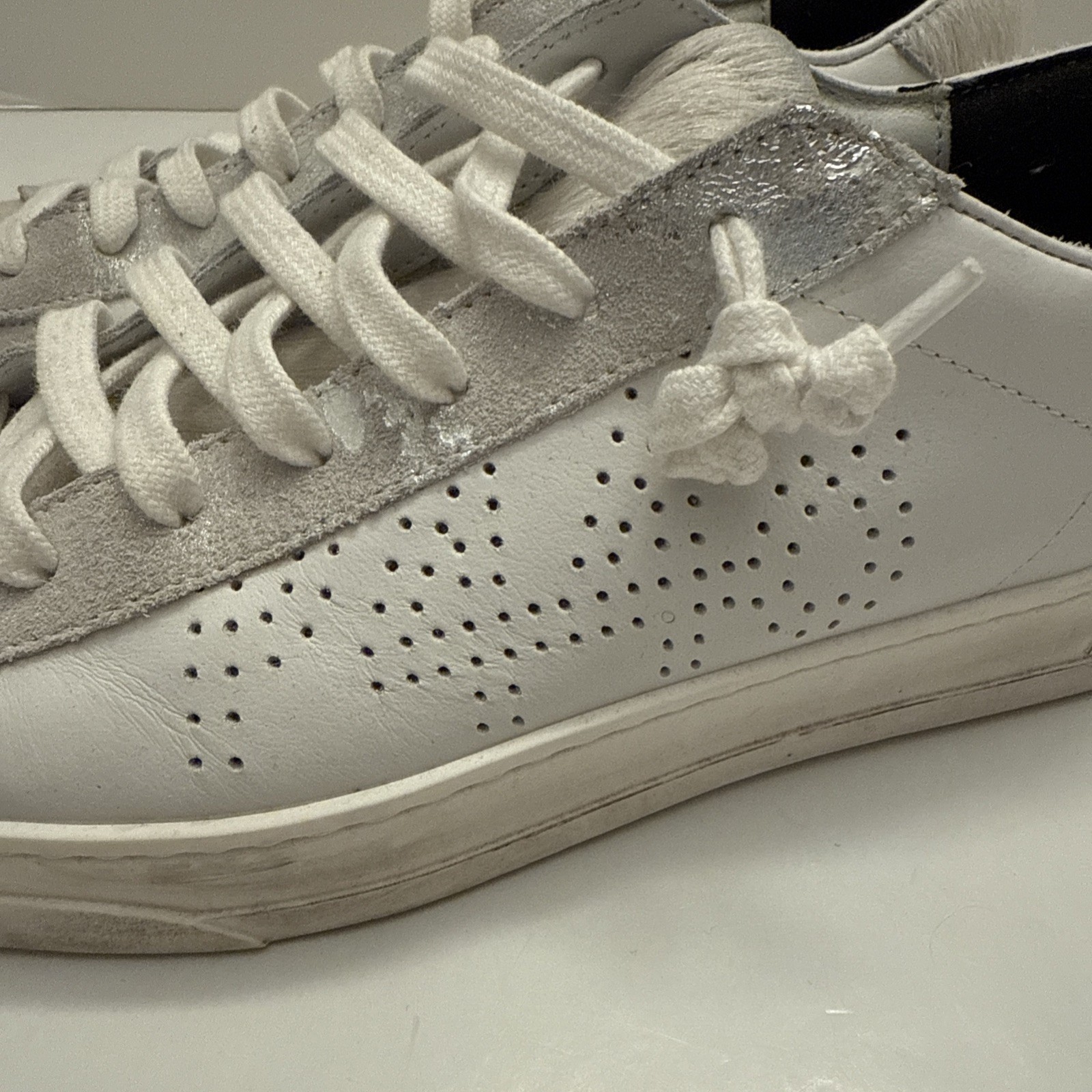 P488 John White Silver Glitter EU 38 US 8 Women’s Sneakers Leather Shoes Lace Up