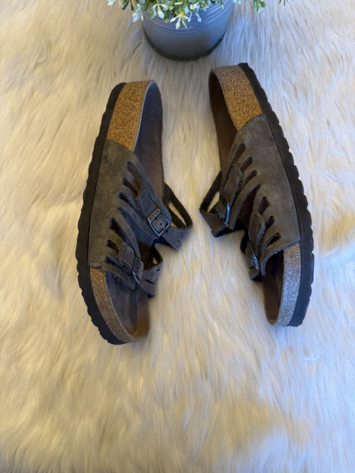 Birkenstock Granada Dark Gray Brown Oiled Leather Comfort Sandals Sz 37 US 6-6.5