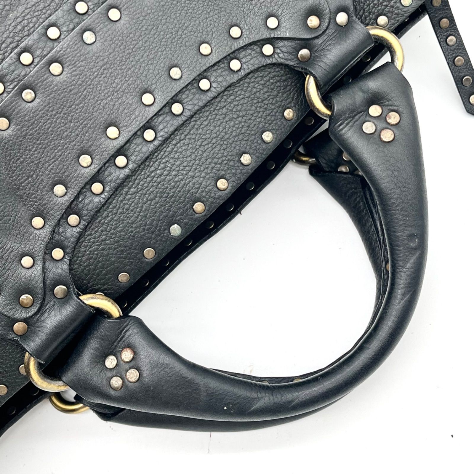 Auth Celine Boogie Bag Studs Leather Handbag, Black 2Y10564