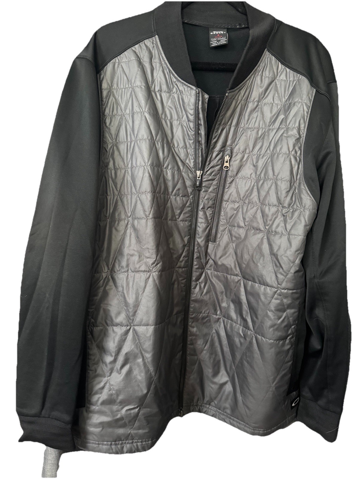 Oakley Men’s Black/Gray Hybrid Full Zip Jacket Quilted Front, Pockets XXL
