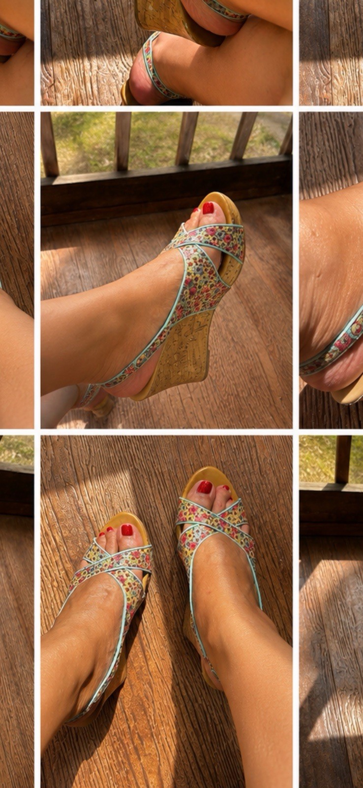 Floral Beige Wedge Sandals Ankle Strap Buckle Sz 10 worn 😉