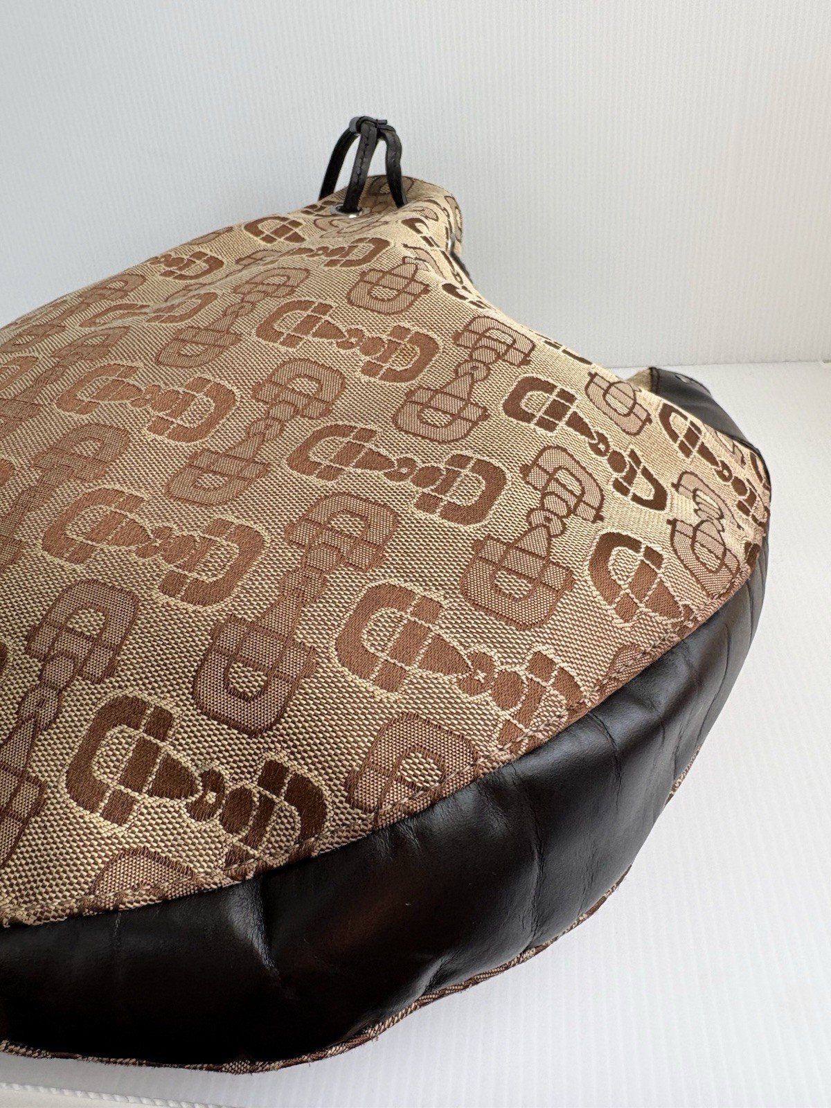 Gucci Horsebit Hobo Bag Canvas/Leather Large Tote EUC 506631