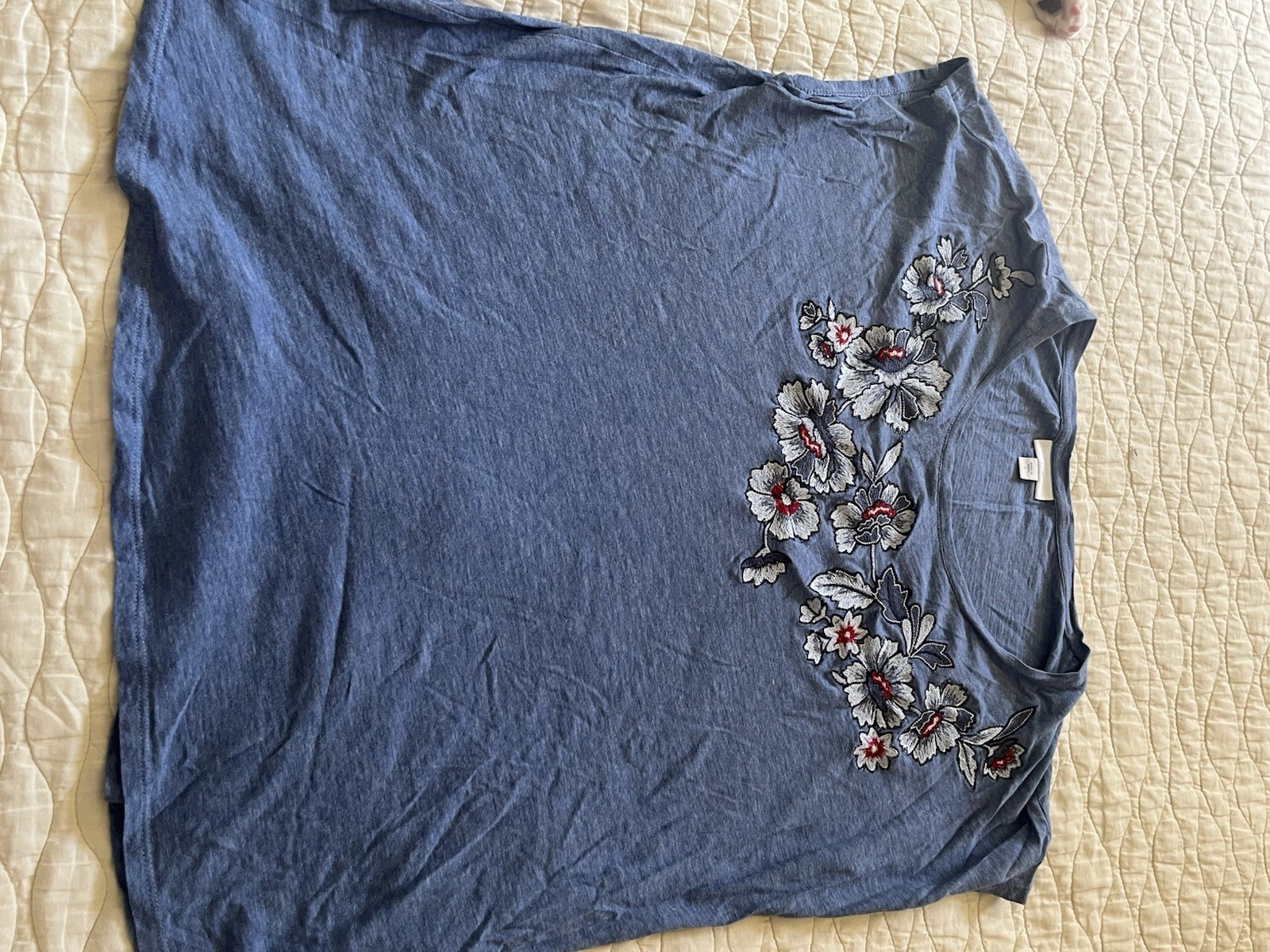 JJill 100% Cotton Floral Appliqué Top Size L