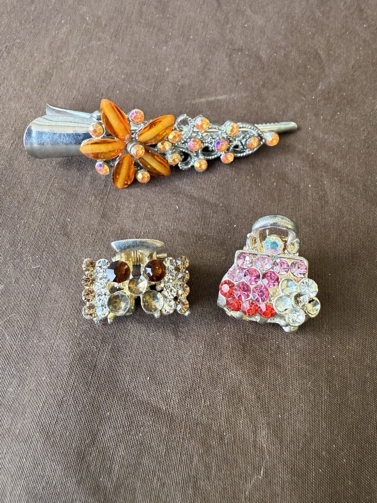 Vintage Hair Clips, Silver Metal, Flowers & Butterfly Rhinestones Free Shipping!