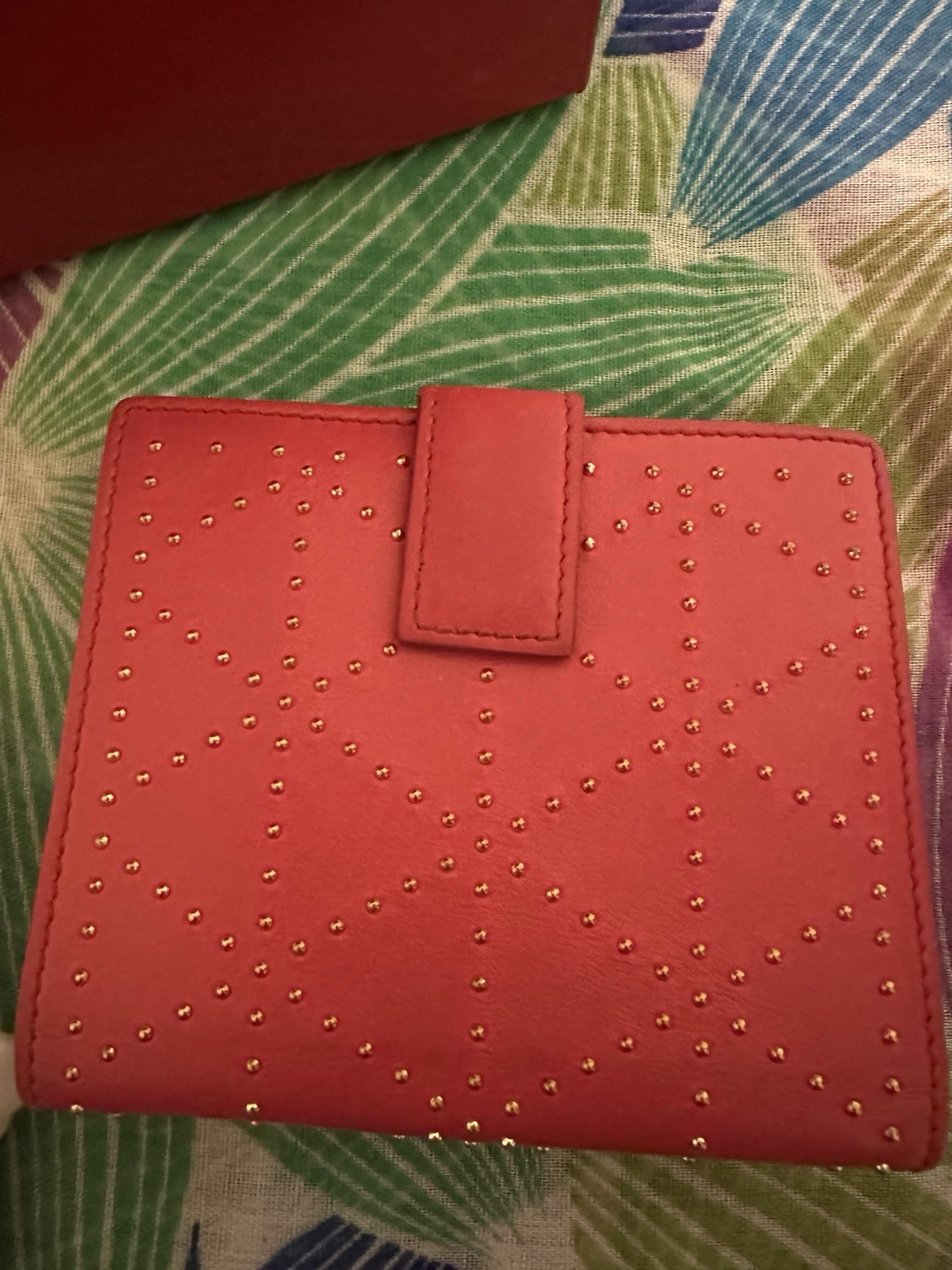 Salvatore Ferragamo Women’s Bifold Wallet, Red Solid, Studded Logo, Gold Tone