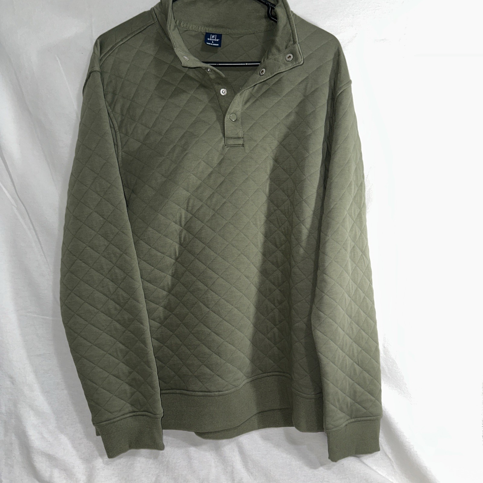 George Men’s Large Long Sleeve Quilted Snap Fleece Pullover Green Artichoke