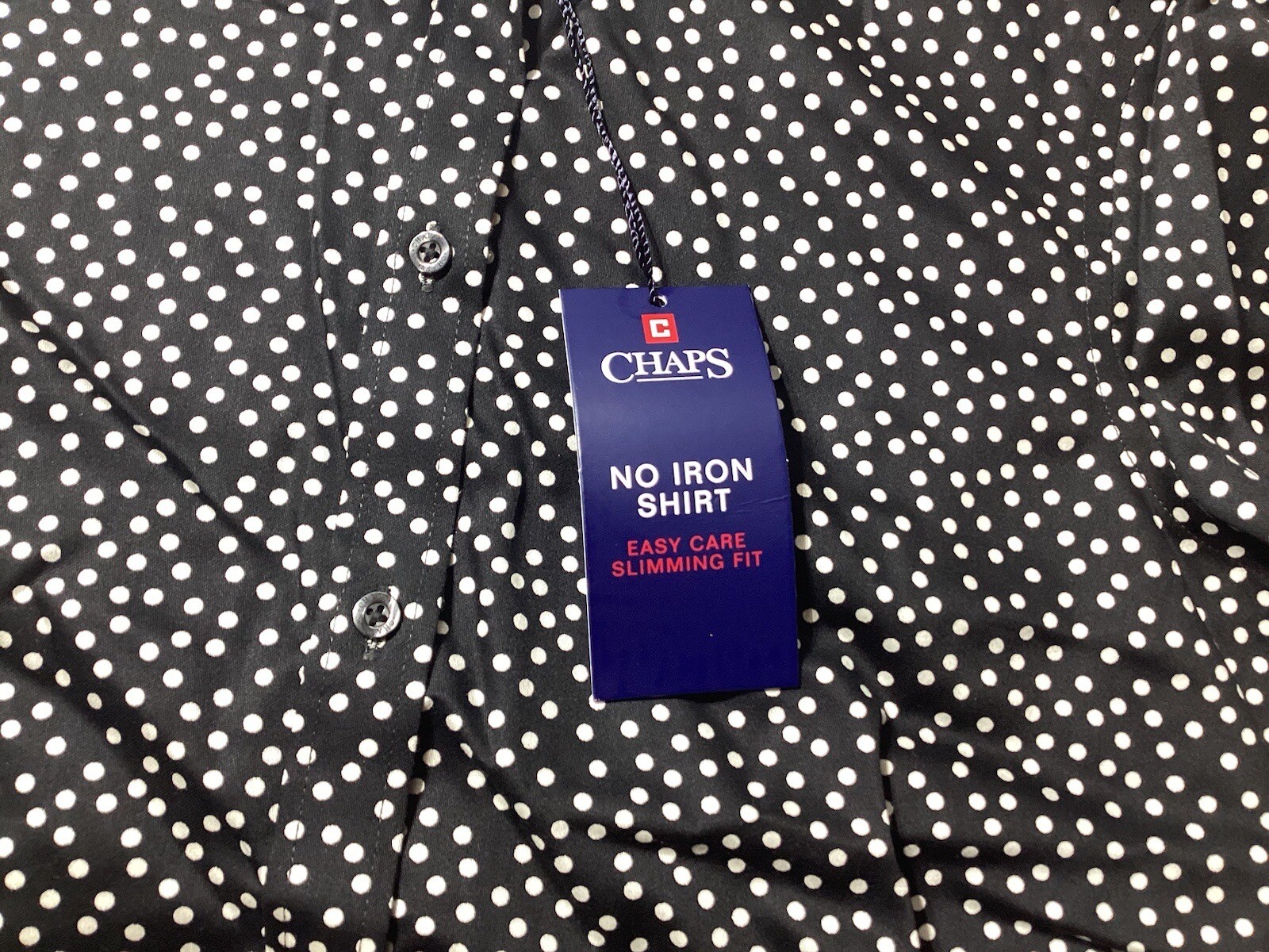 Women’s CHAPS NO IRON BLACK WHITE POLKA DOT BUTTON-UP TOP SHIRT SZ SMALL NEW