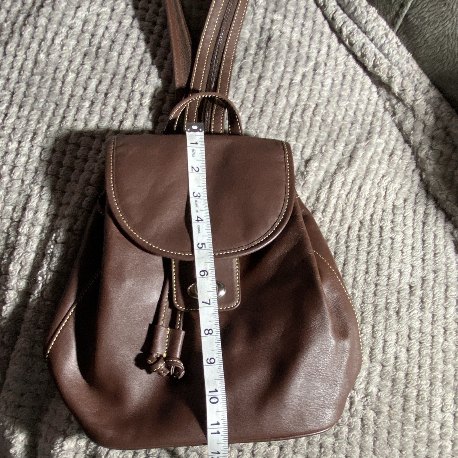 Preston & York Brown Drawstring Backpack, Turn Lock, Lined Inner Pockets