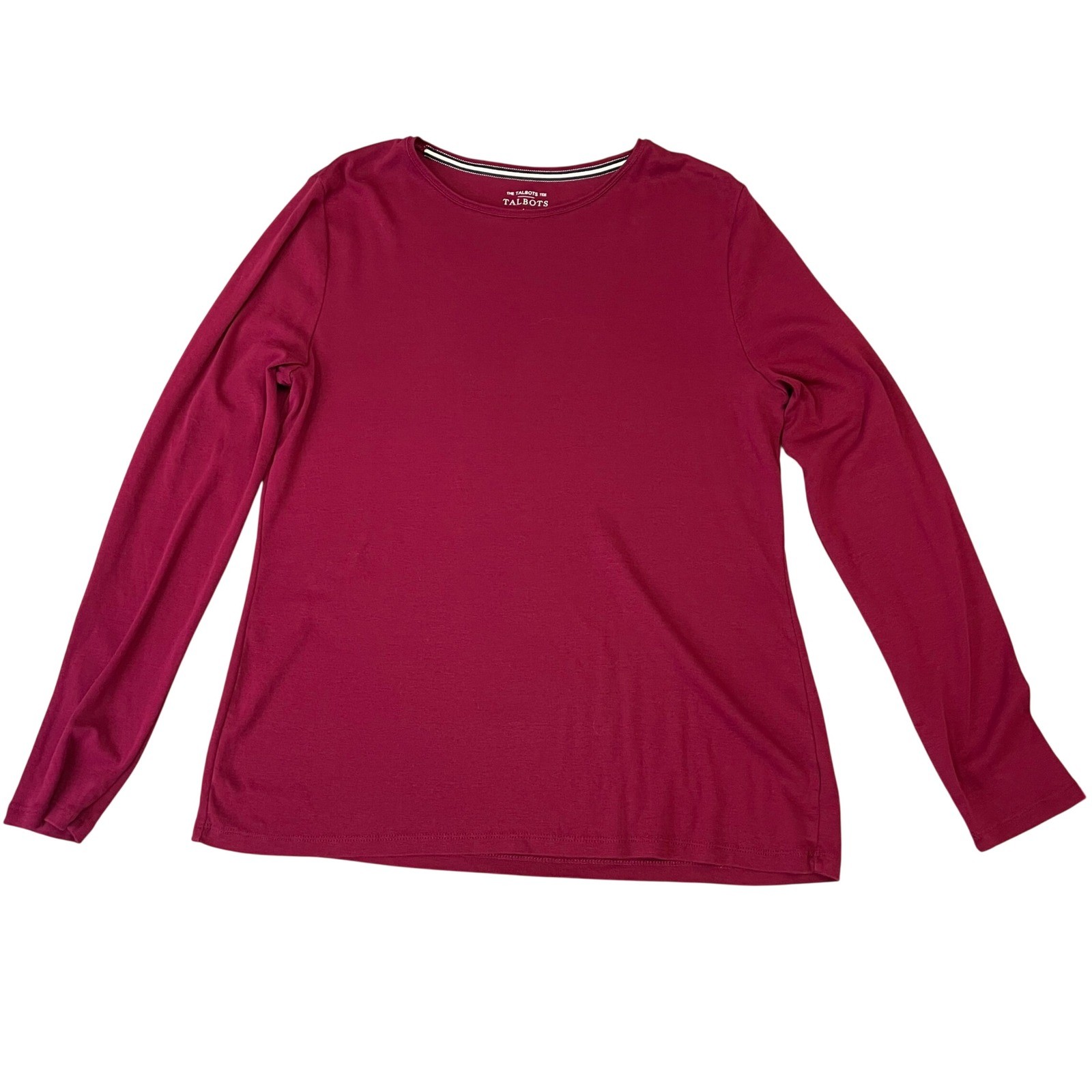 Talbots Tee Womens Large L Red Pima Cotton Long Sleeve Crew Neck Top Casual