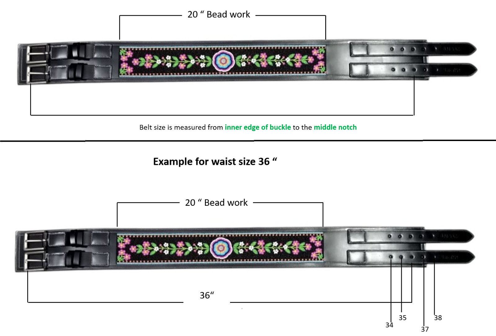 Beaded Wide Leather Belt | Floral Statement Western Waist Belt | Double Buckle