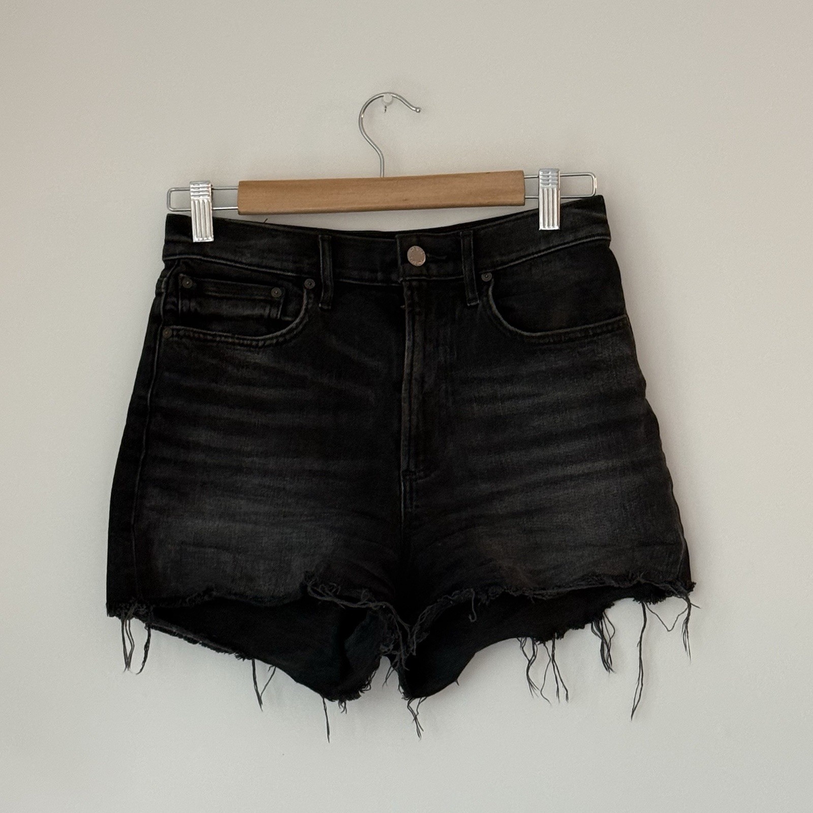 Denim Forum The Arlo Short Black High Rise Distressed 98% Cotton Size 27