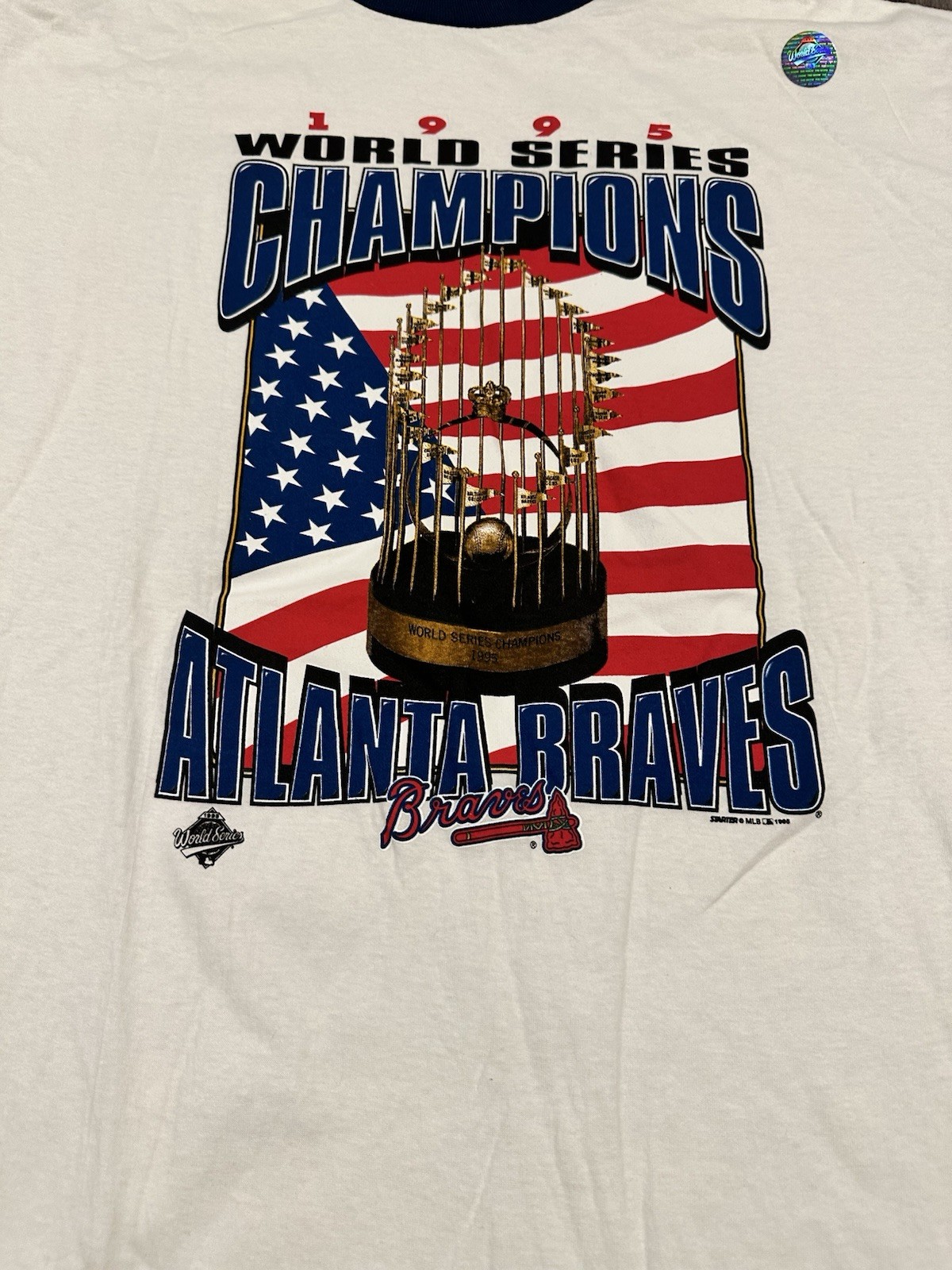 VINTAGE Atlanta Braves 1995 World Series Champions Ringer Starter Shirt Size XL