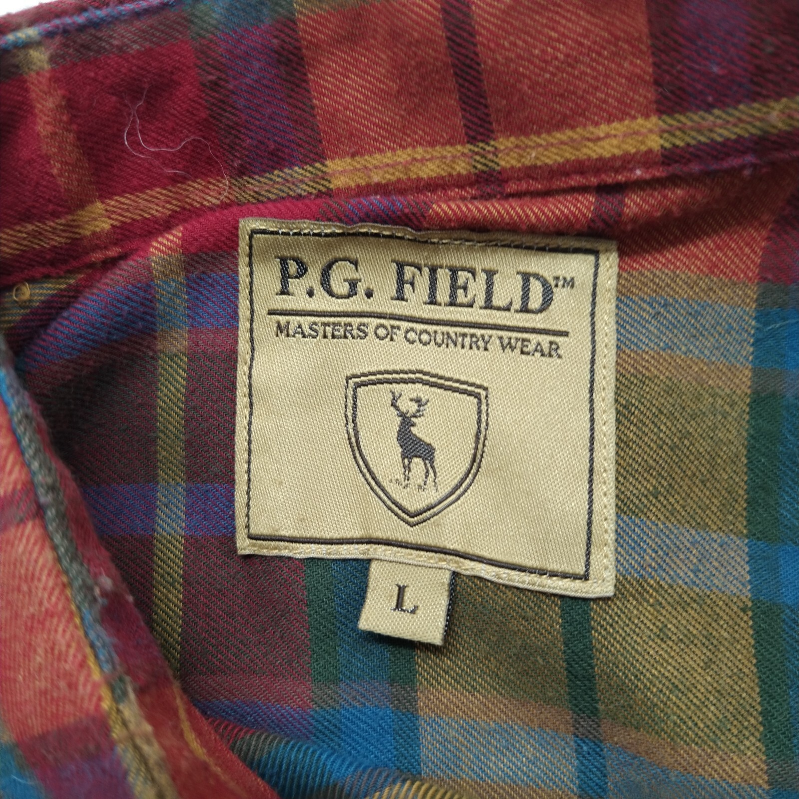 P.G. Field Mens Button Up Shirt Size Large Red Plaid Colorfull Long Sleeve