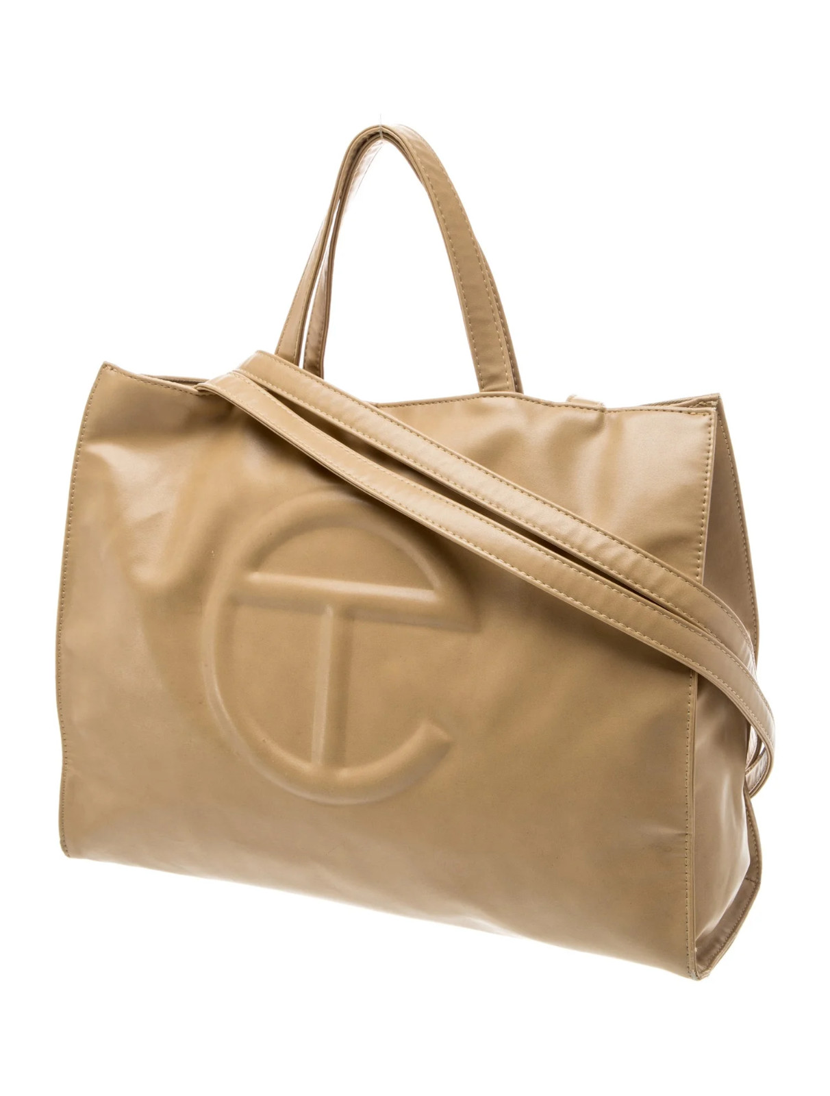 Telfar Medium Shopping Bag Tan Vegan Leather Tote Double Strap