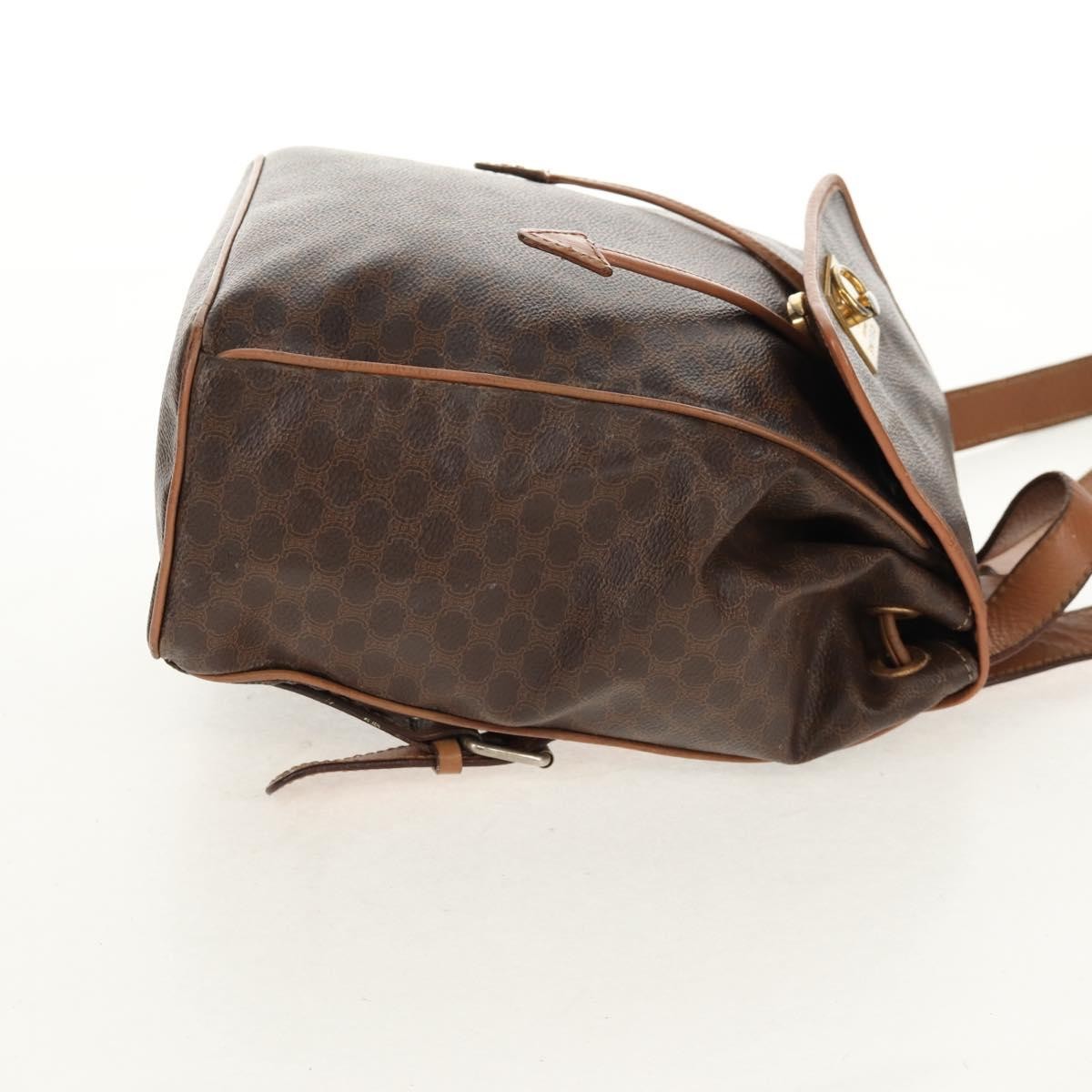 CELINE Macadam Canvas Backpack PVC Leather Brown Gold Auth bs31713