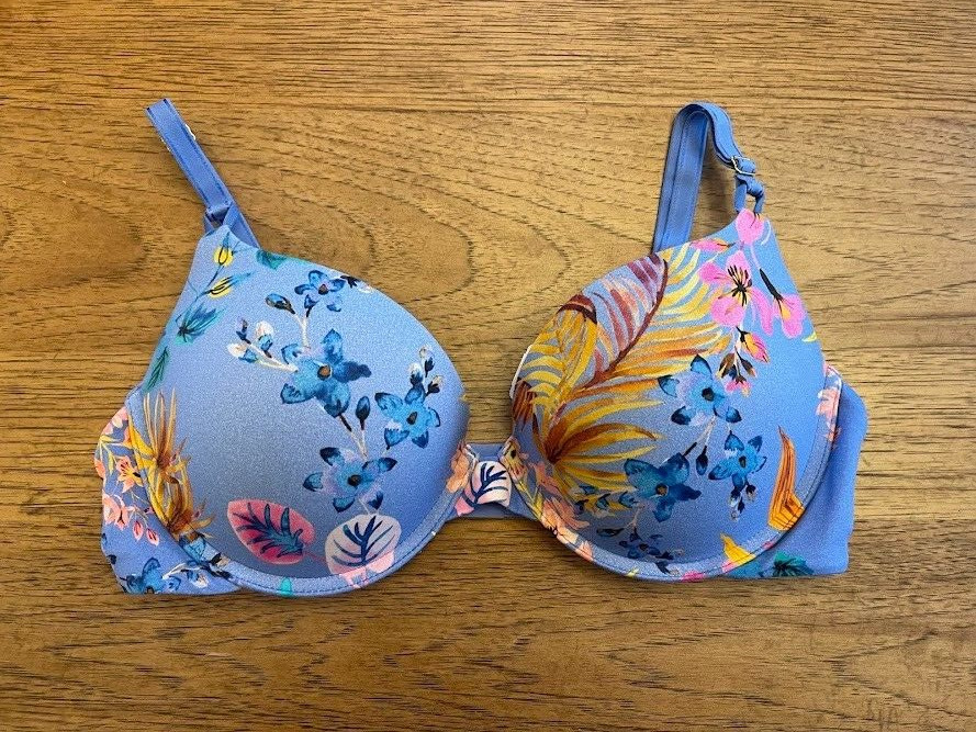 SOMA Blooming Tropical Blue 34D Embraceable Tailored Push Up Padded Bra Smooth