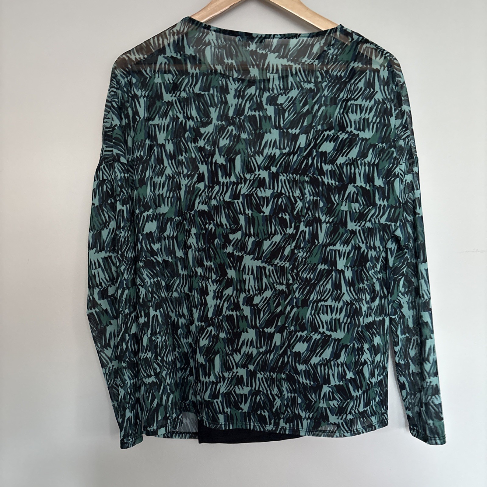 Roman Green Patterned Sheer Top & Vest UK10 Flowy Stretch Holiday Summer Blouse