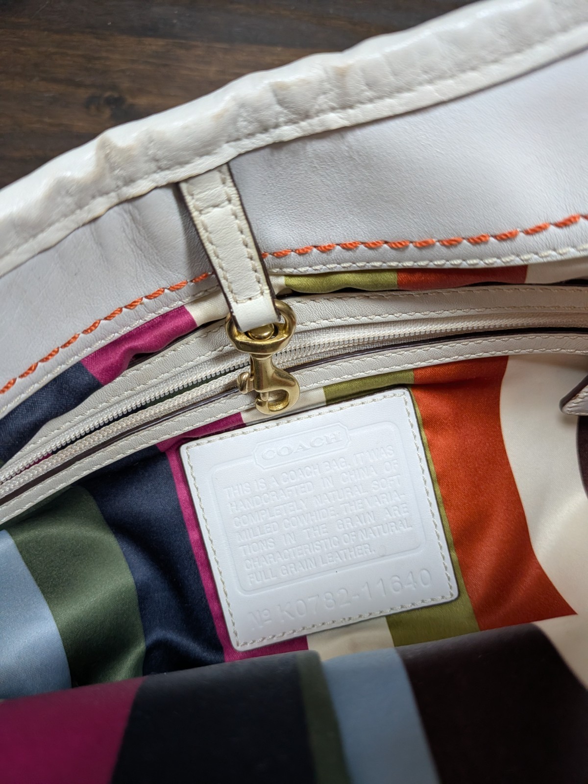 COACH Ergo Pebbled Leather Turn Lock Hobo Tote White 11640