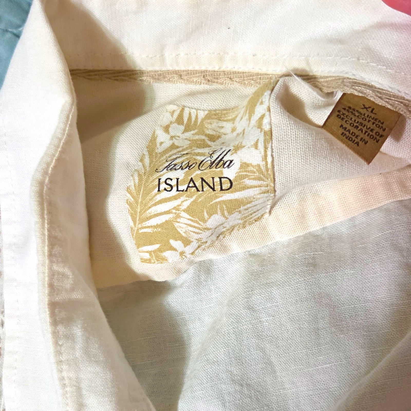 Tasso Elba Island Linen Woven Button-Up Shirt Mens XL White Short Sleeve